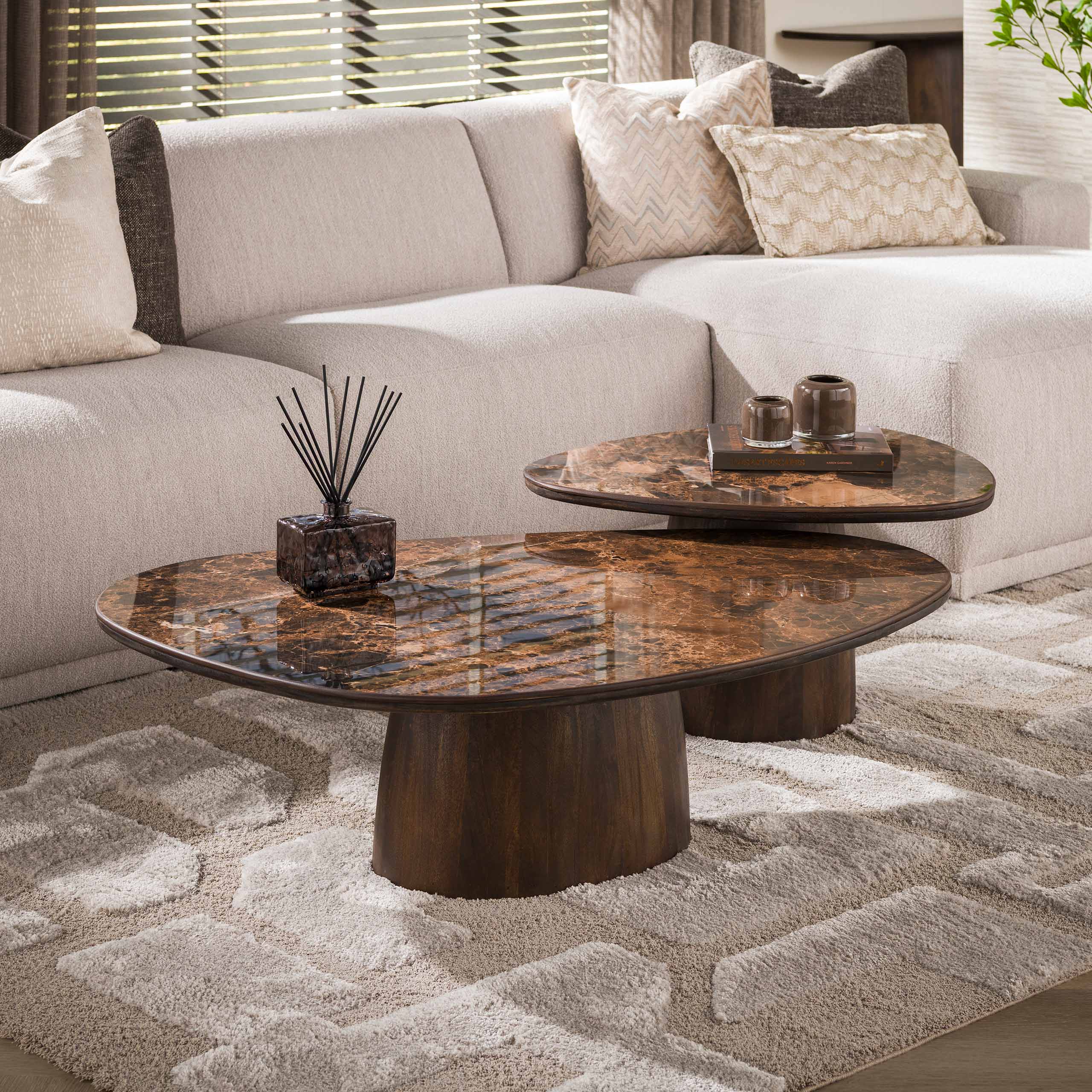 Salontafel Empera driehoekig set van 2 / Keramiek dark emperador - Zijlstra