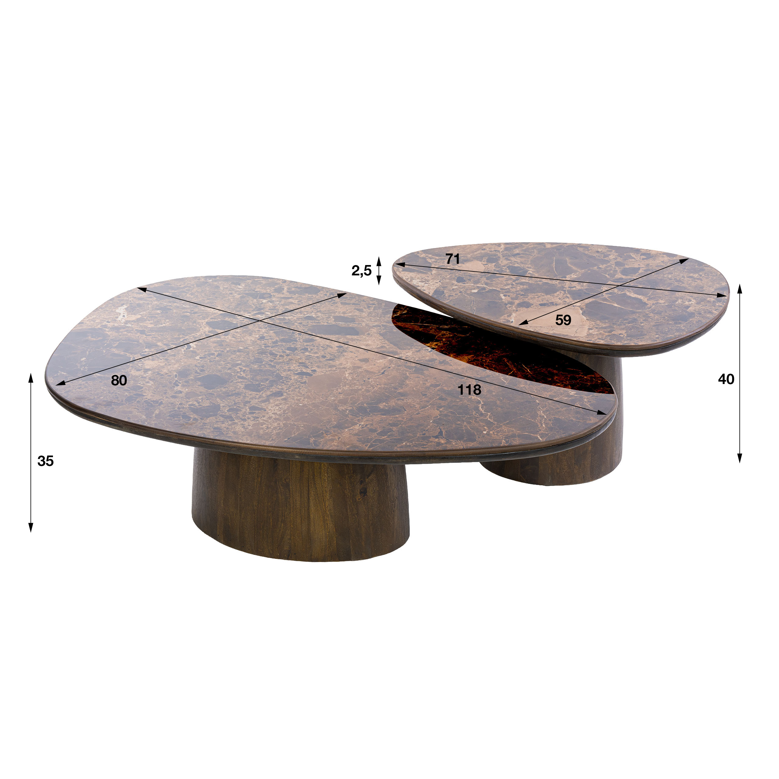 Couchtisch-Set Empera driehoekig, 2-delig, Keramiek dark emperador - Zijlstra
