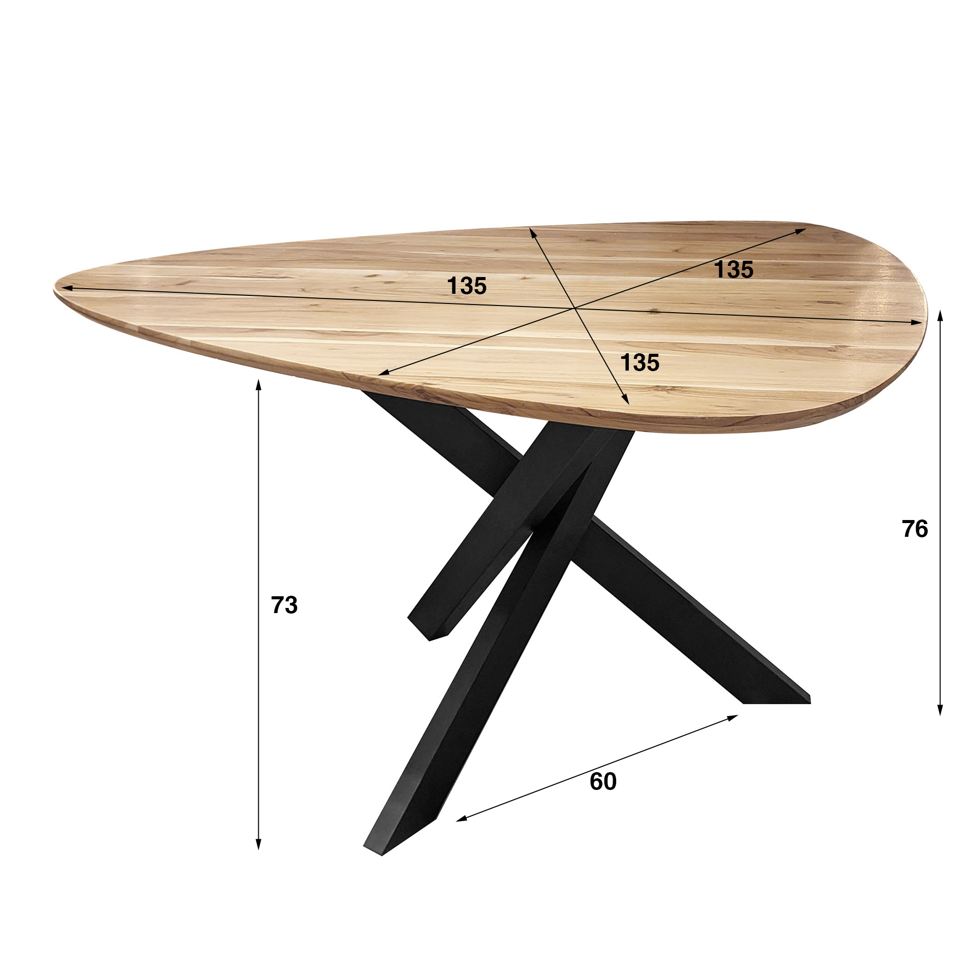 Eettafel Triangle 135x135cm / Massief acacia - Zijlstra