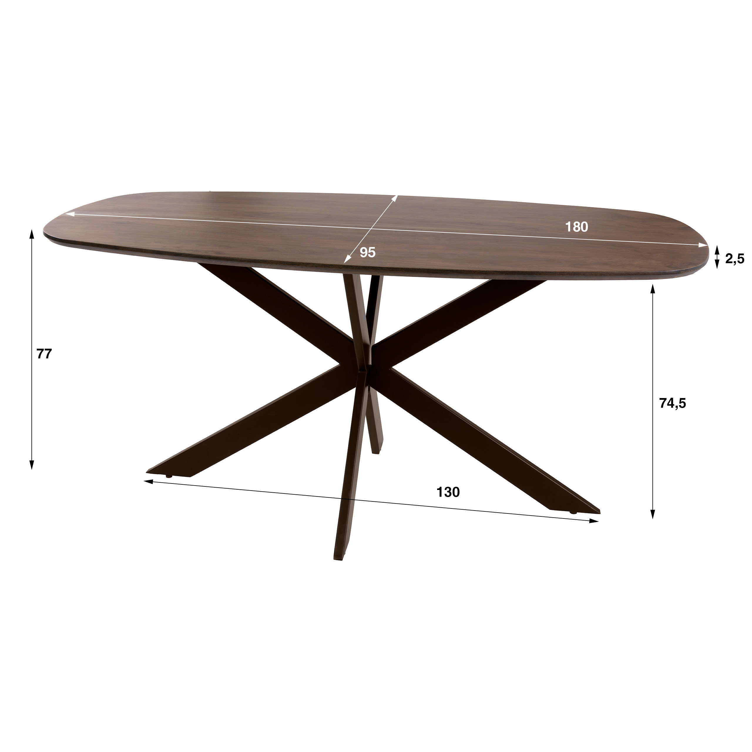 Eettafel Arhus Solid deens ovaal 150cm / Massief acacia bruin - Zijlstra
