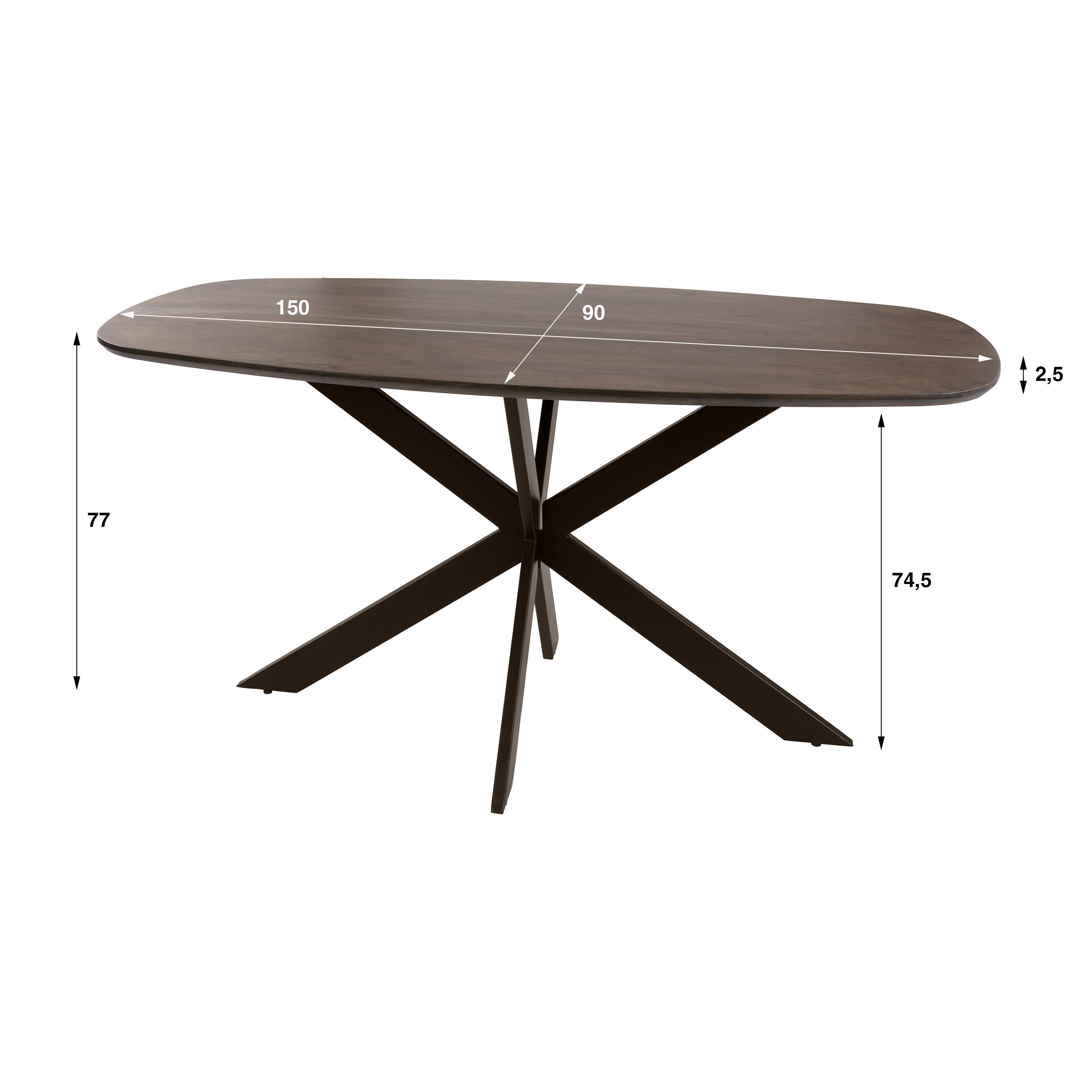 Eettafel Arhus Solid deens ovaal 150cm / Massief acacia bruin - Zijlstra