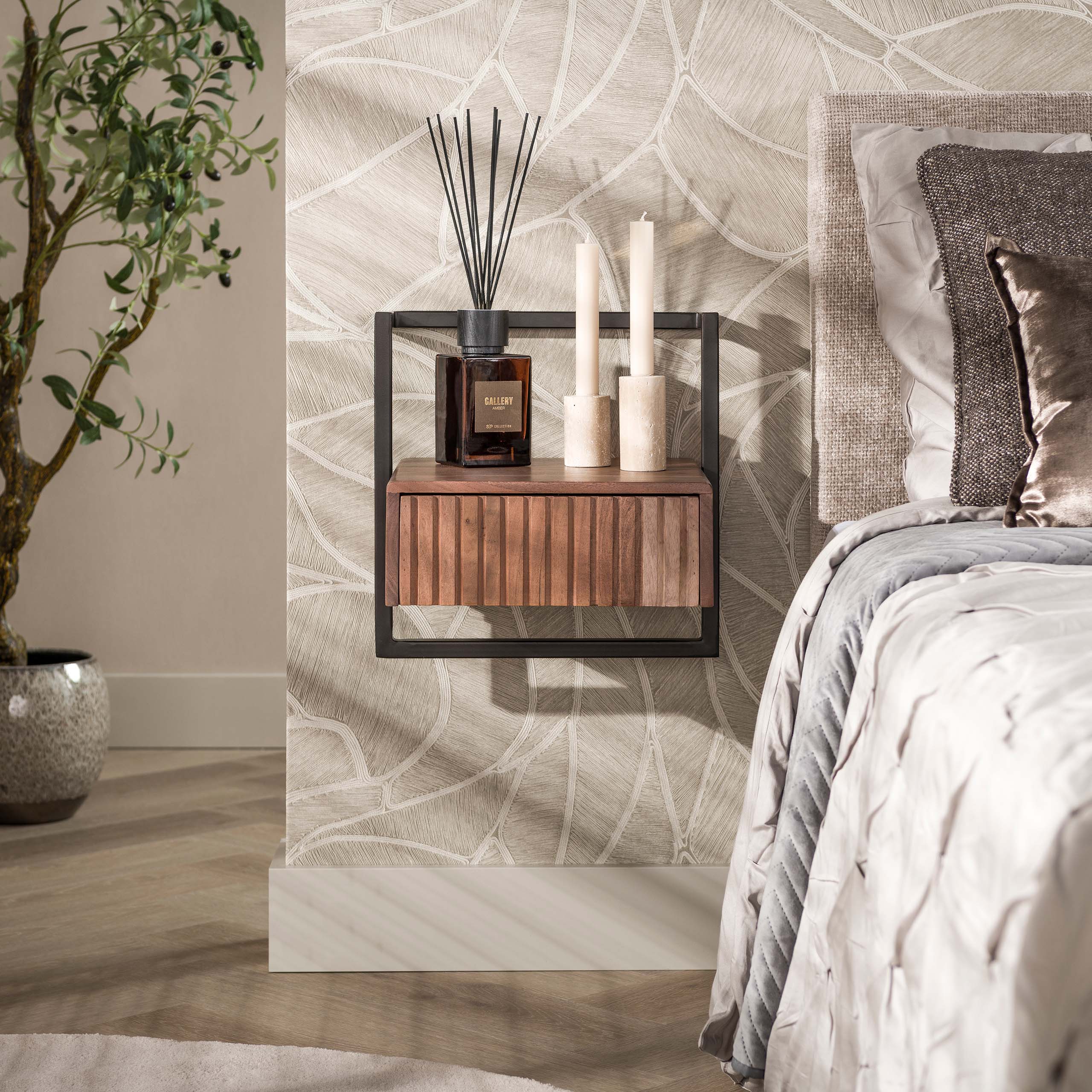 Bedside table Carve Air 1 drawer / Solid acacia brown - Zijlstra