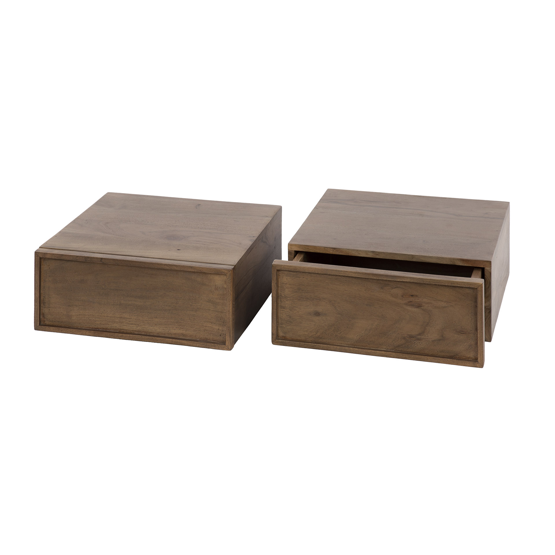 Mesita de noche Frame flotante 1 cajón, embalada por 2 / Acacia maciza marrón - Zijlstra