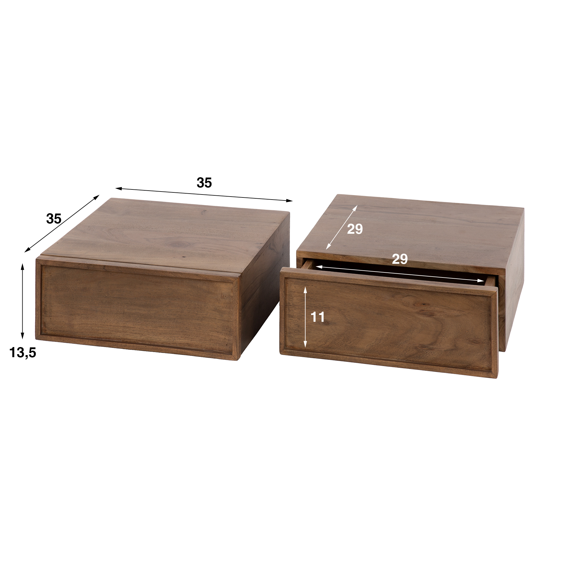 Mesita de noche Frame flotante 1 cajón, embalada por 2 / Acacia maciza marrón - Zijlstra