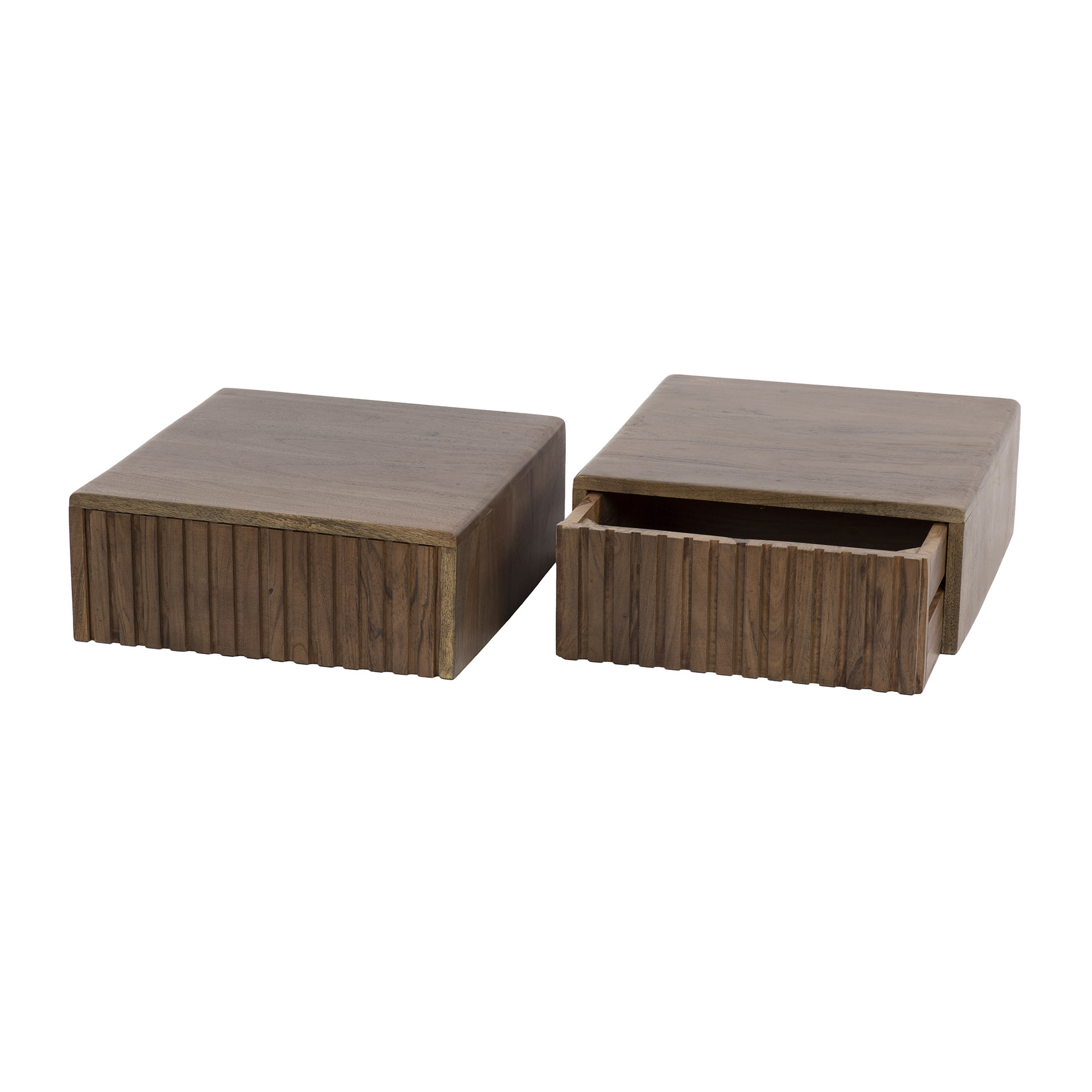 Schwebender Nachttisch Carve mit 1 Schublade aus massivem Akazienholz Braun (2er-Set) (Massiv acacia Braun) - Emmo Design