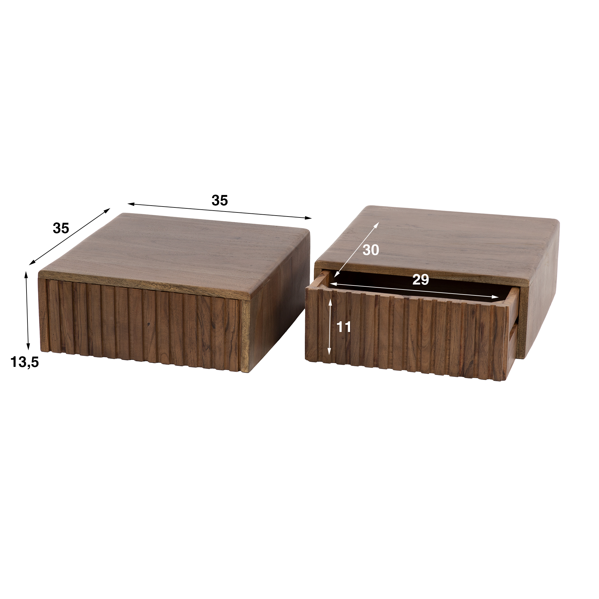 Schwebender Nachttisch Carve mit 1 Schublade aus massivem Akazienholz Braun (2er-Set) (Massiv acacia Braun) - Emmo Design