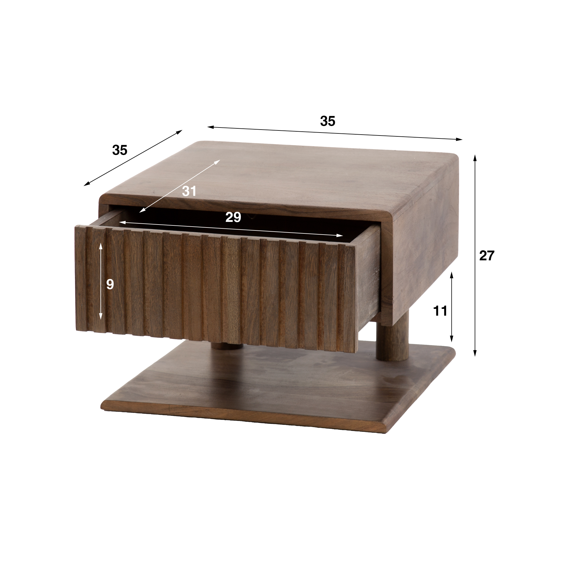 Mesita de noche Carve Shelve flotante 1 cajón / Acacia maciza marrón - Zijlstra