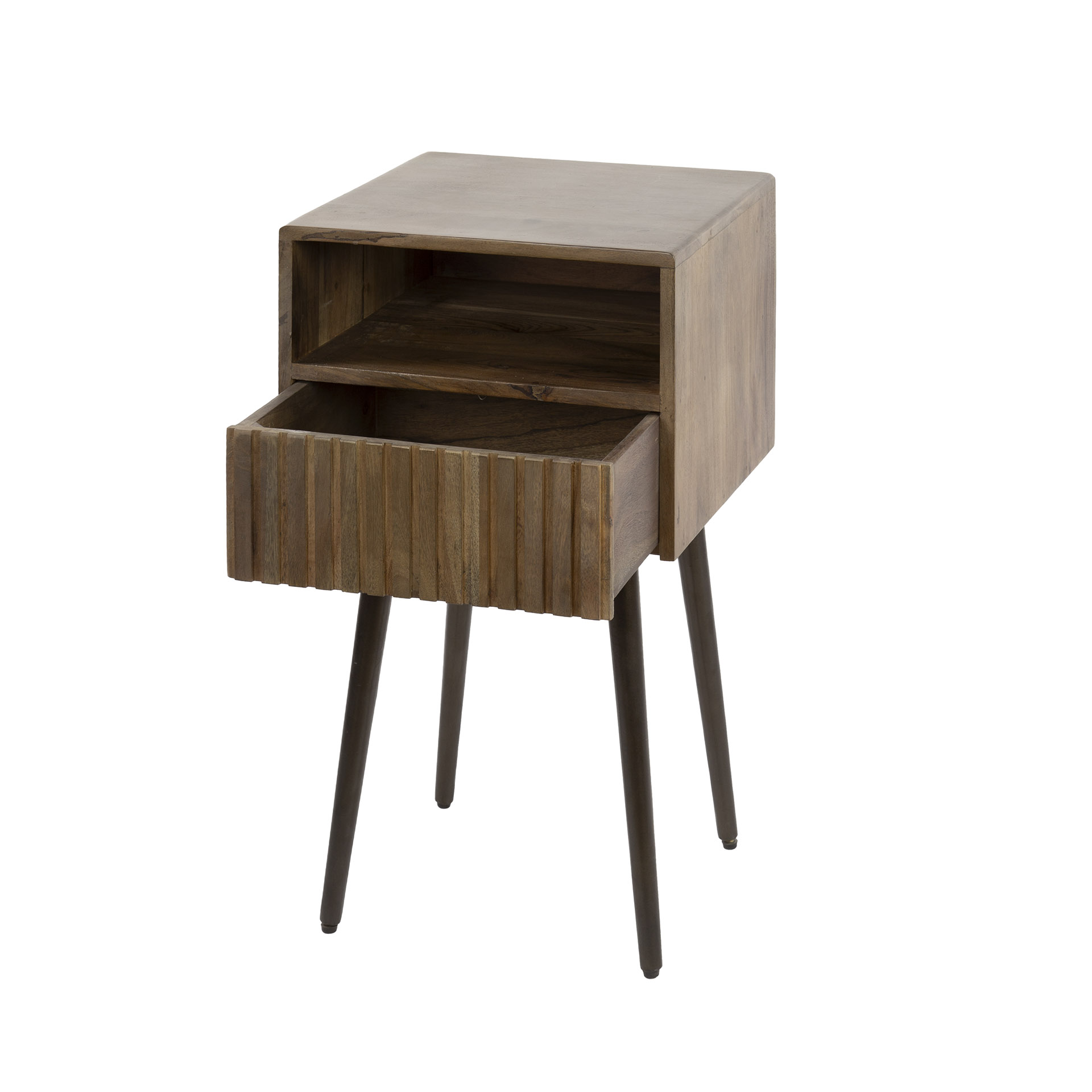 Mesita de noche Carve 1 cajón / Acacia maciza marrón - Zijlstra