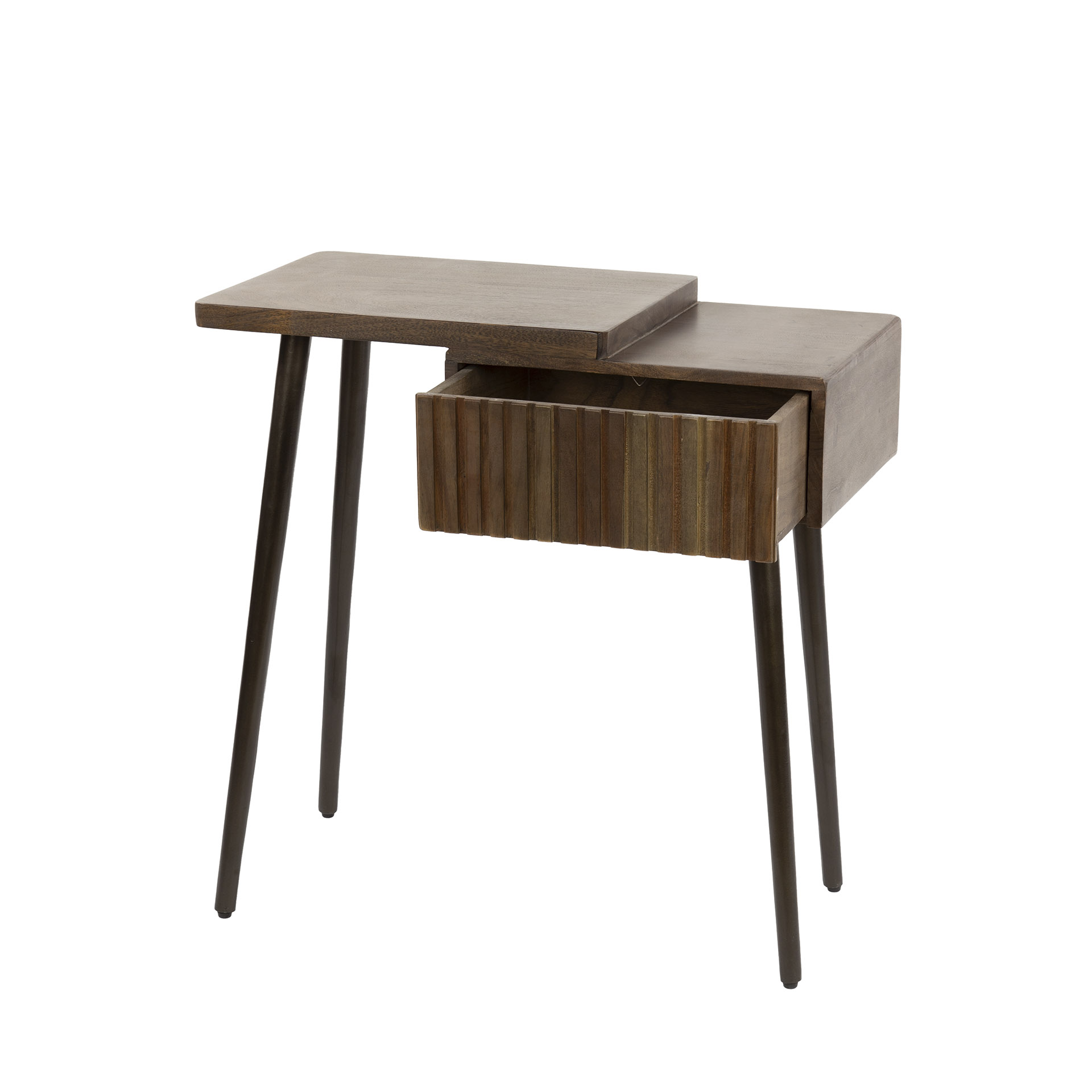 Mesita de noche Carve 1 cajón izquierda / Acacia maciza marrón - Zijlstra