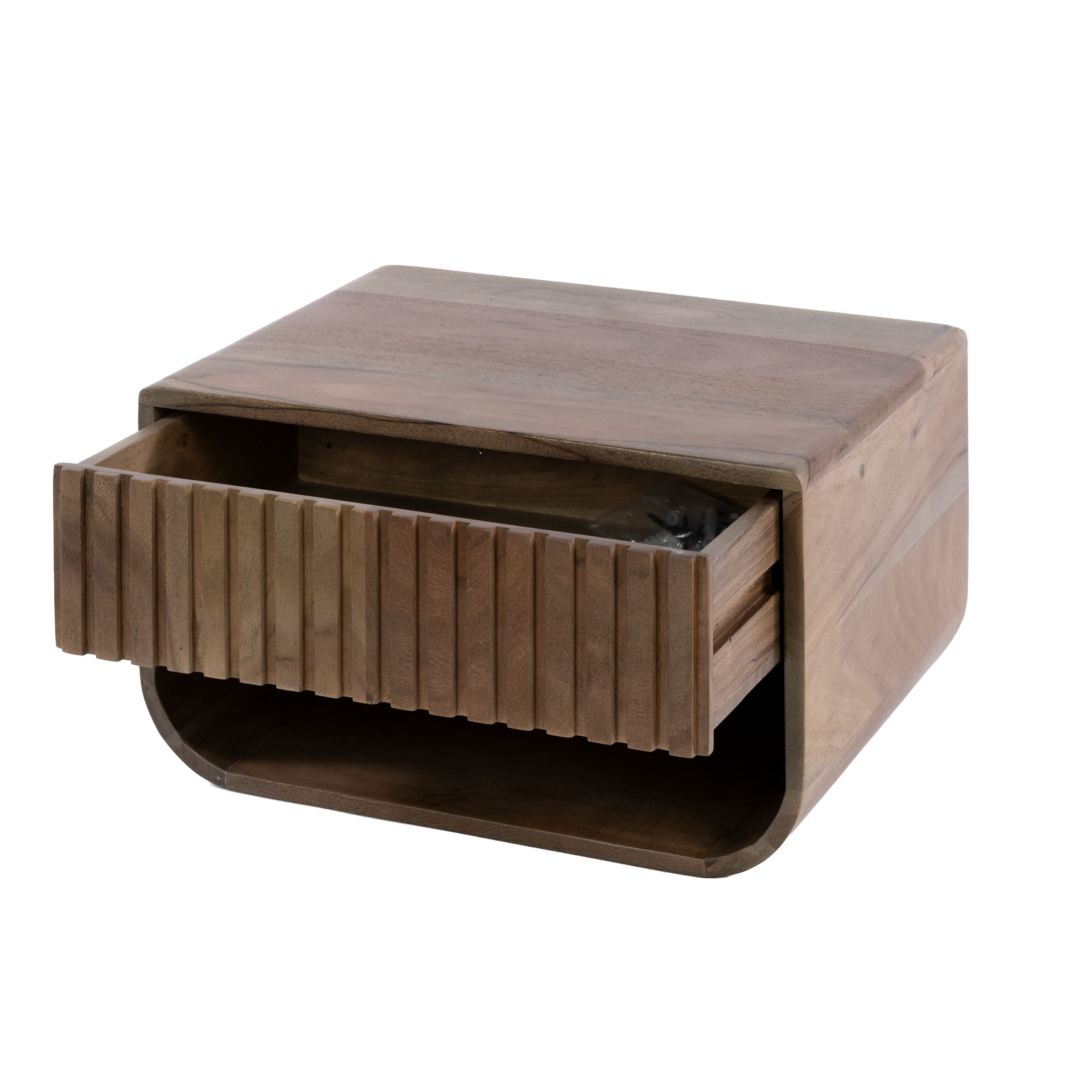Mesita de noche Carve rounded flotante 1 cajón / Acacia maciza marrón - Zijlstra