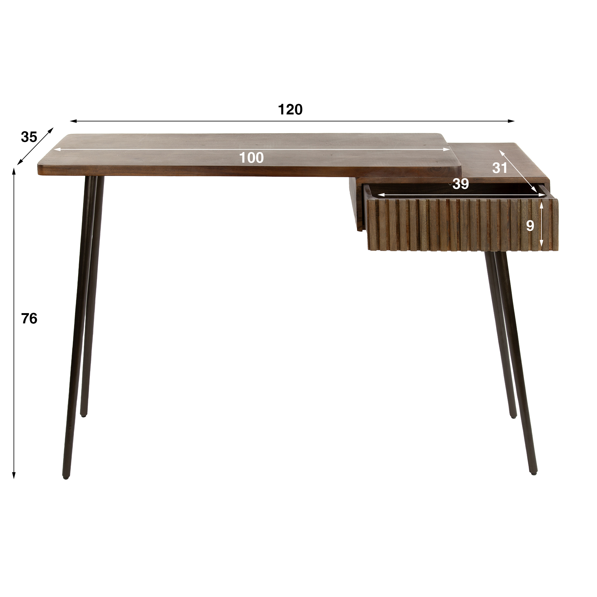 Hal-/kaptafel Carve 1 lade / Massief acacia bruin - Zijlstra