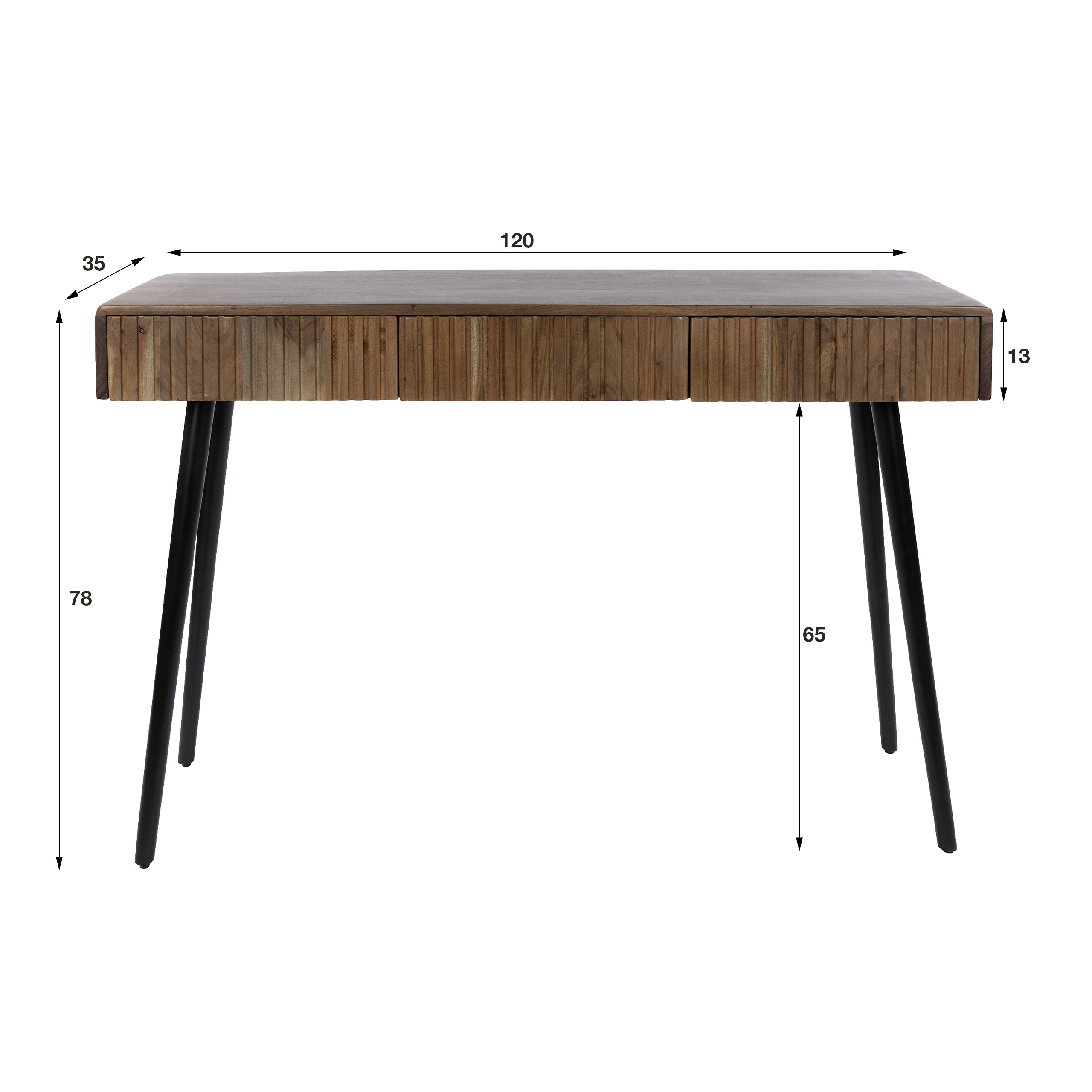 Consola/tocador Carve 3 cajones / Acacia maciza marrón - Zijlstra