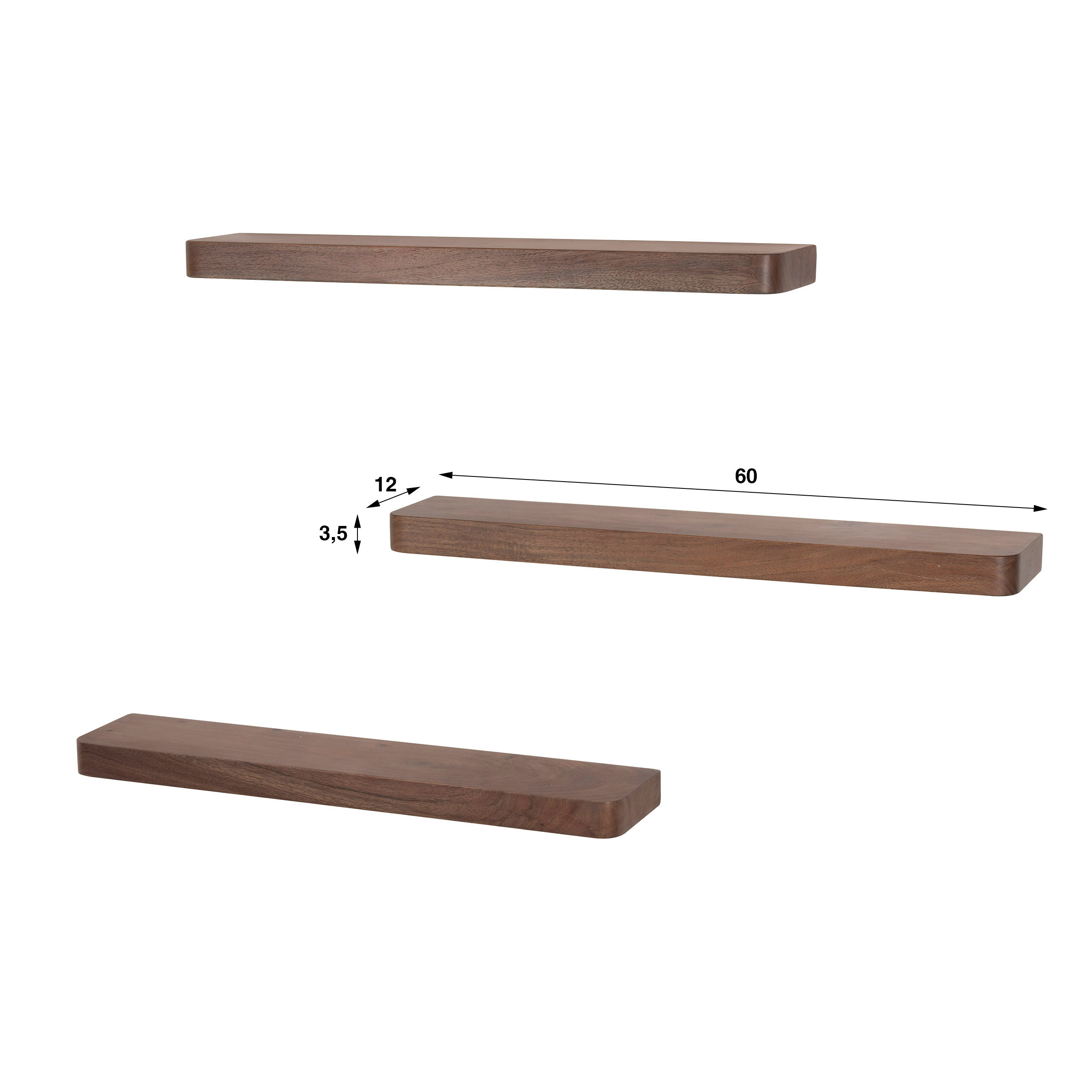 Estante de pared Carve 60 cm juego de 3 / Acacia maciza marrón - Zijlstra