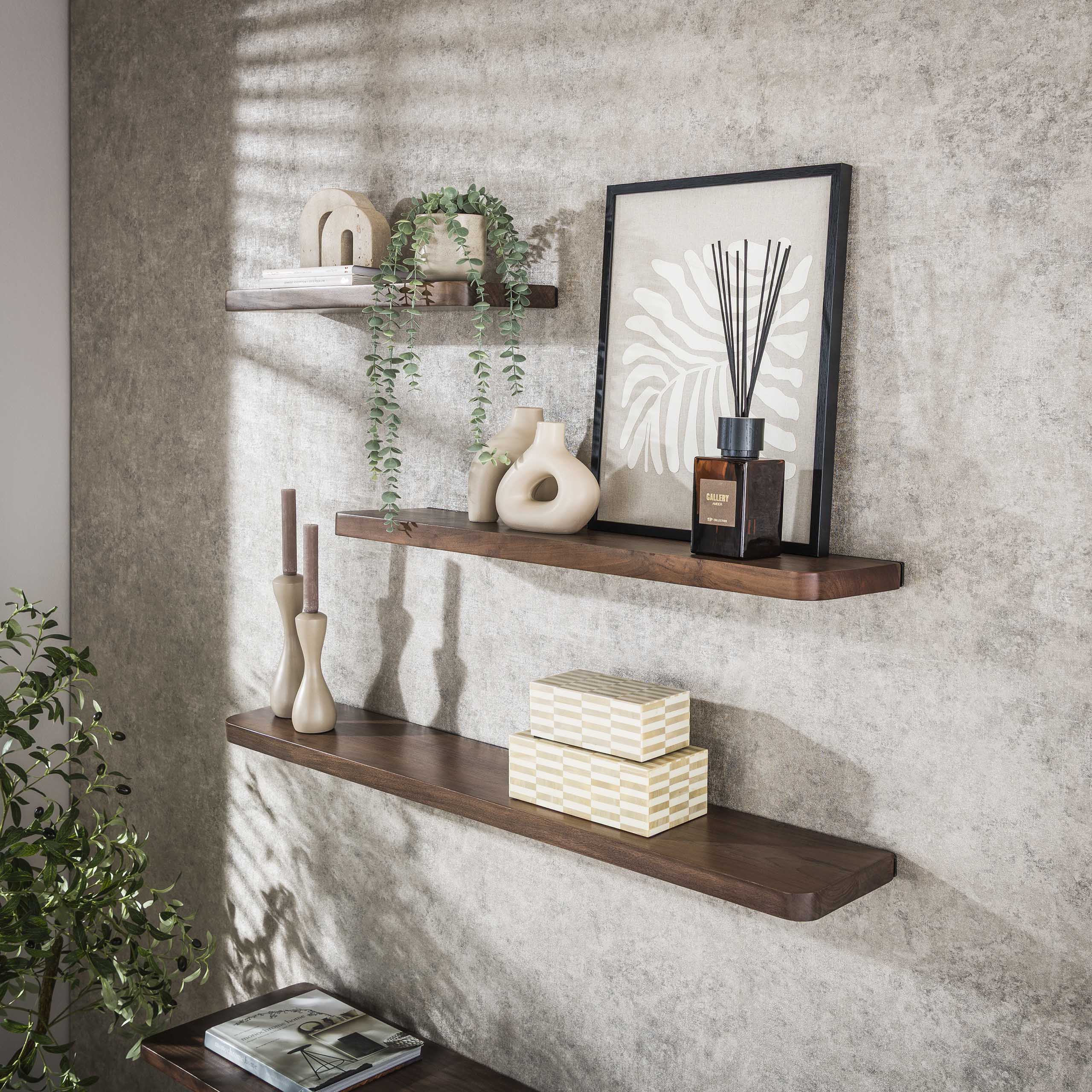 Wandplank Carve 60cm / Massief acacia bruin - Zijlstra