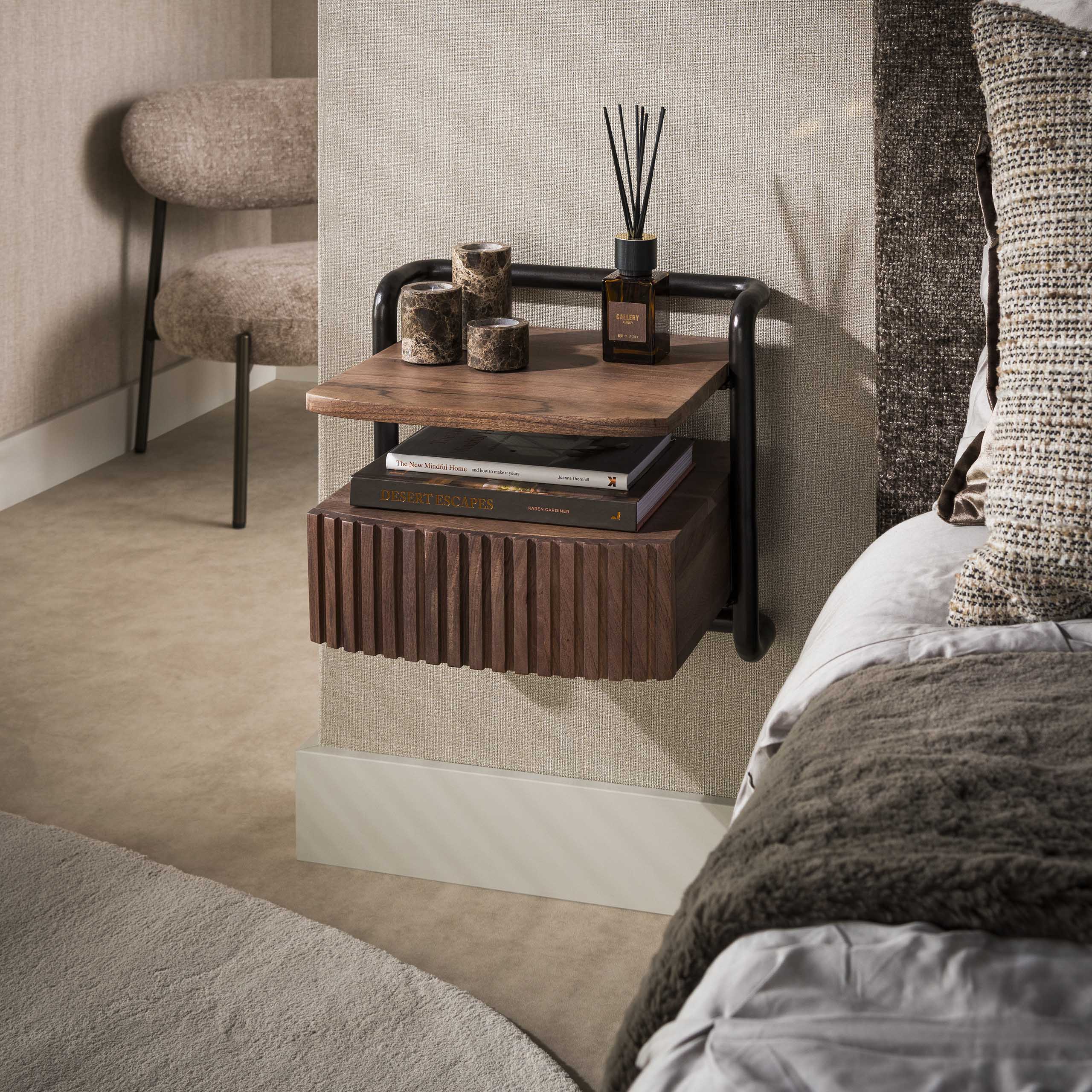 Bedside Table Linea Floating 1 Drawer / Solid Acacia Brown - Zijlstra