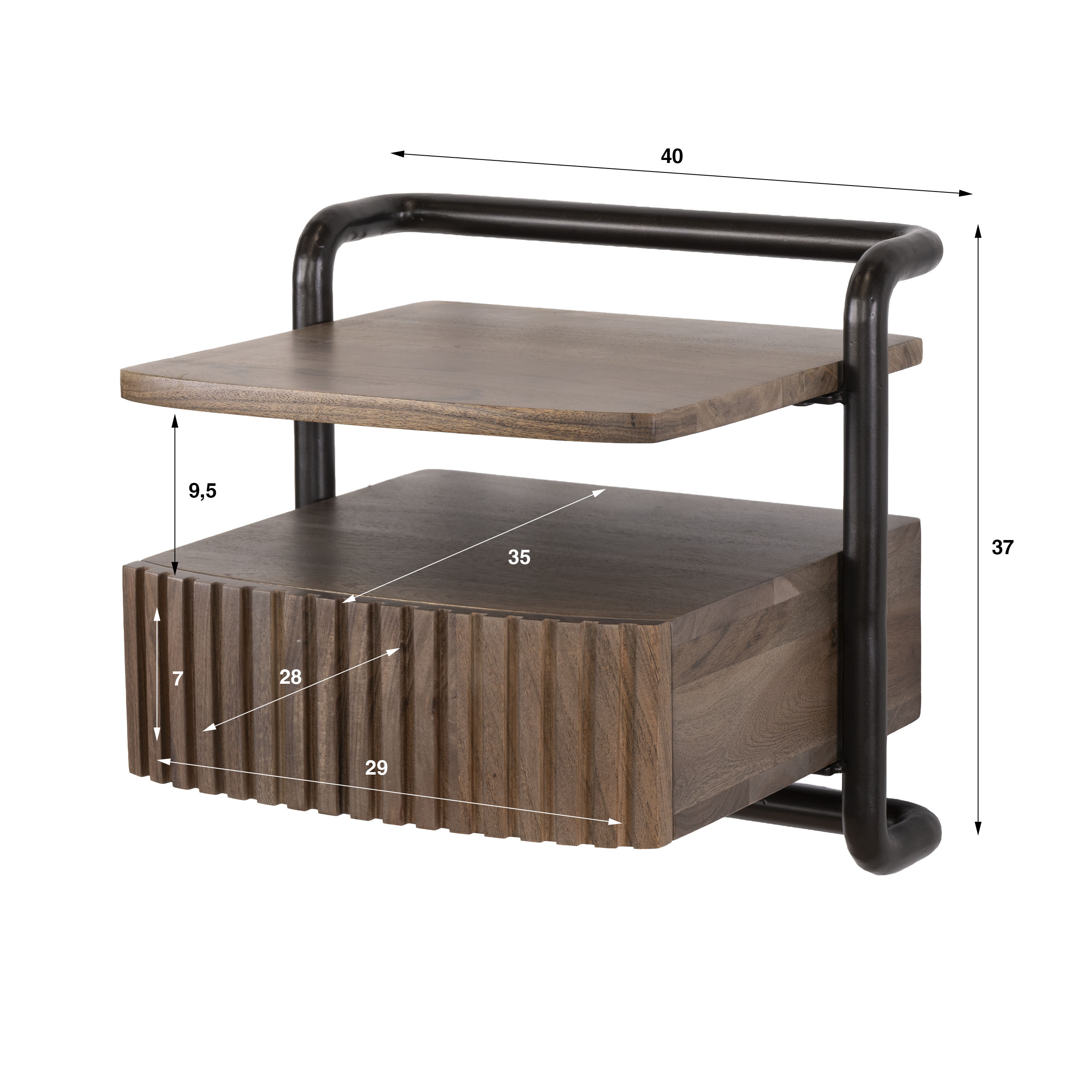 Mesita de noche Linea flotante 1 cajón / Acacia maciza marrón - Zijlstra