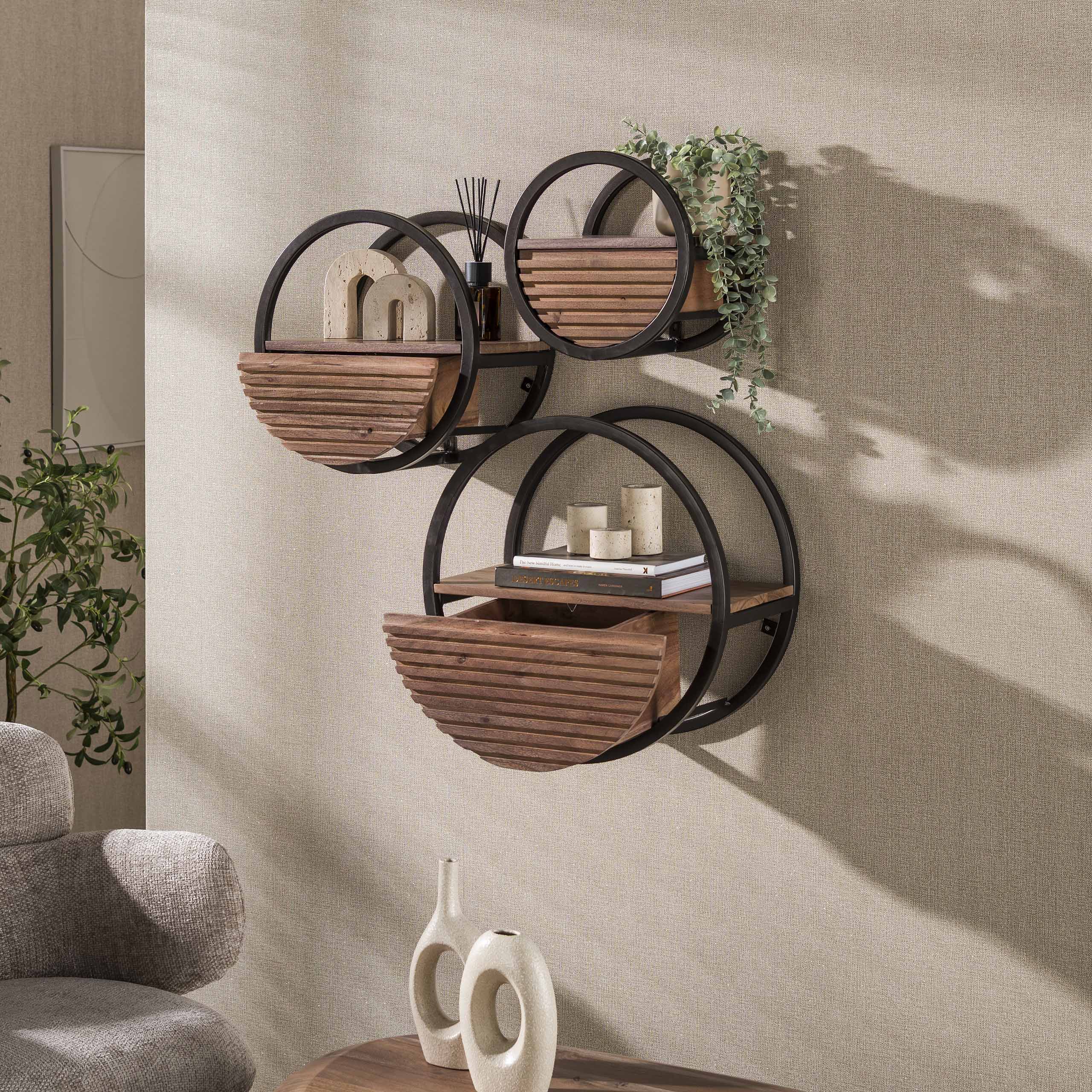 Wandschap Circular 1 lade Ø30cm / Massief acacia bruin - Zijlstra