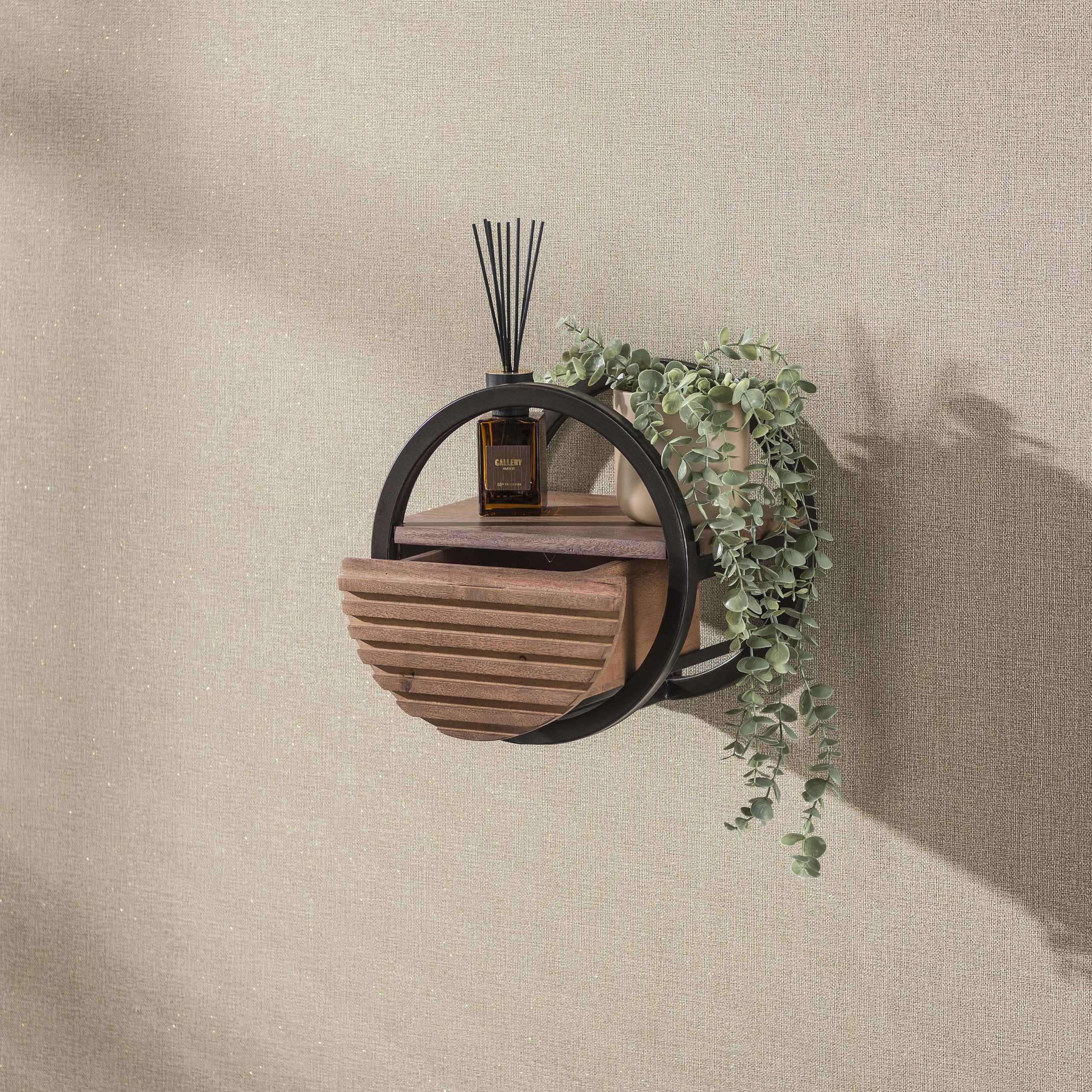 Wandschap Circular 1 lade Ø30cm / Massief acacia bruin - Zijlstra