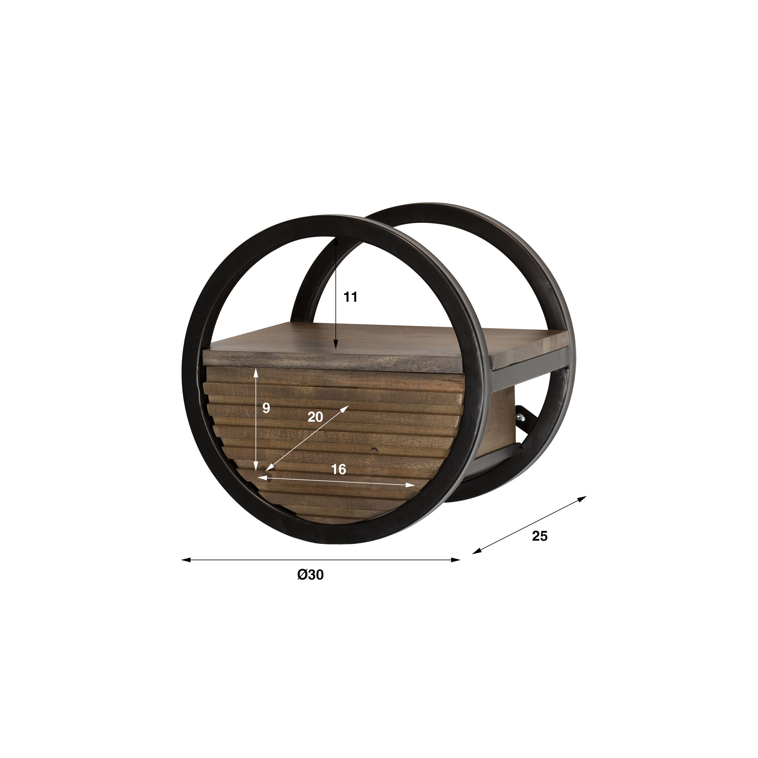 Wandregal Circular 1 Schublade Ø30cm aus massivem Akazienholz Braun (Massiv acacia Braun) - Emmo Design