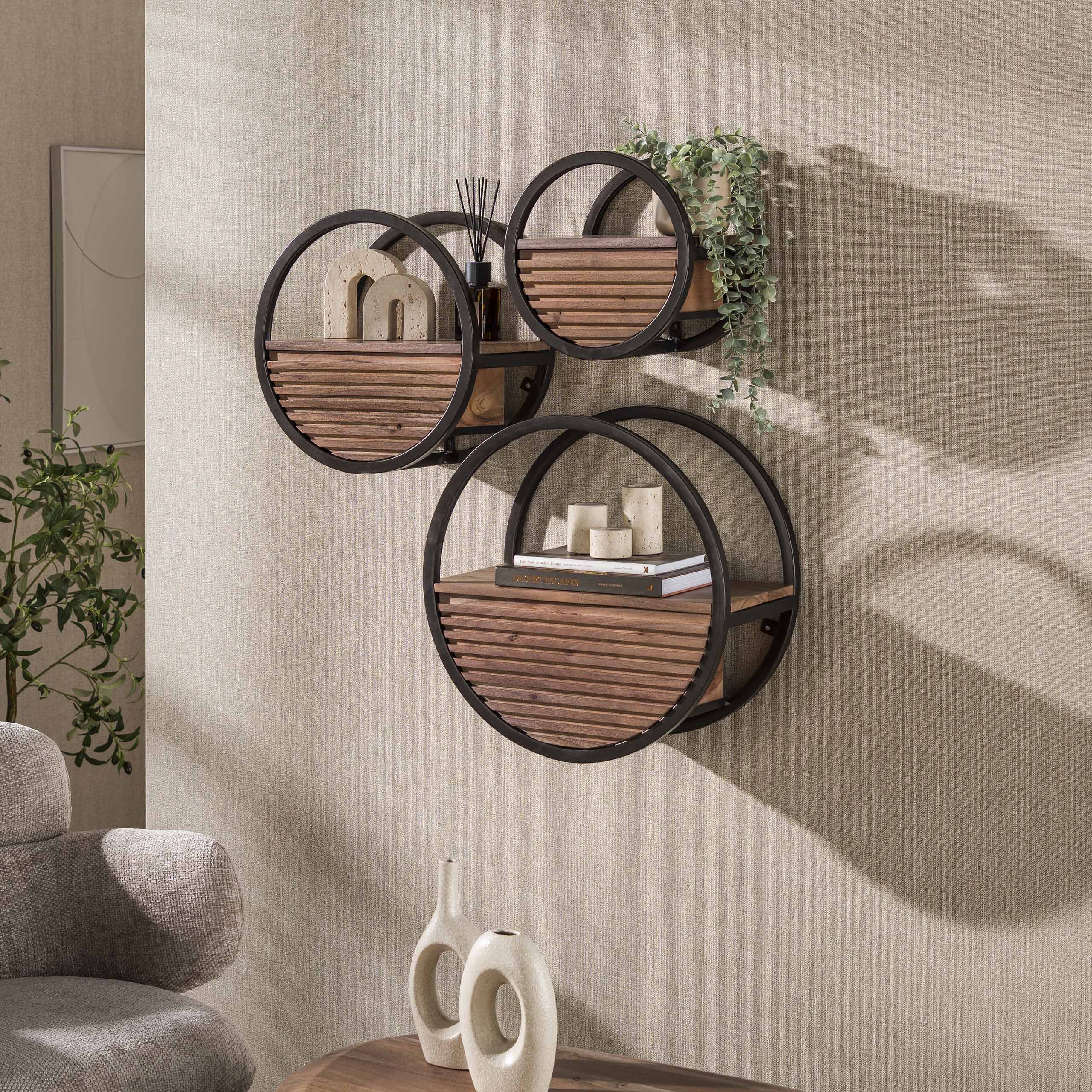 Wandschap Circular 1 lade Ø40cm / Massief acacia bruin - Zijlstra
