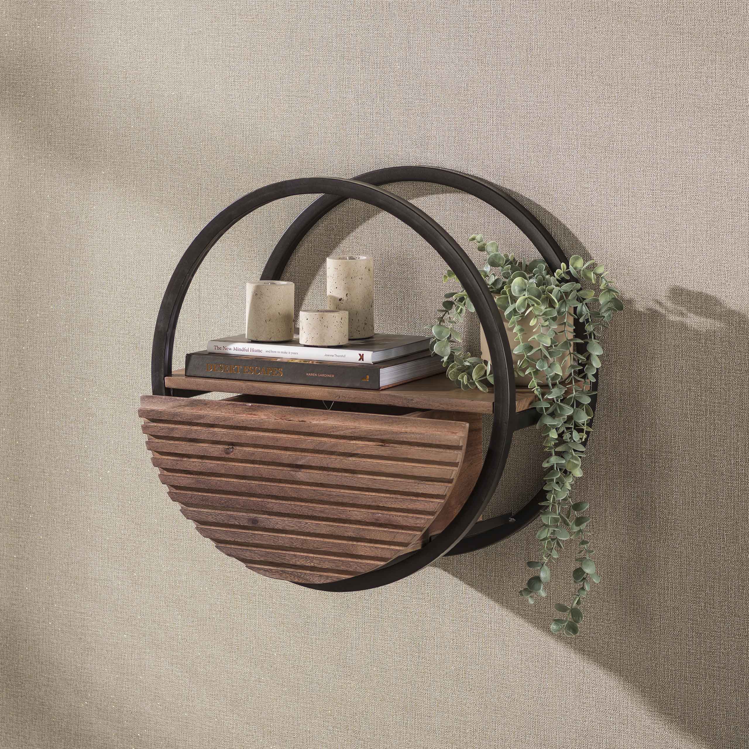 Wandboard Circular 1 Schublade Ø40cm / Massives Akazienholz braun - Zijlstra