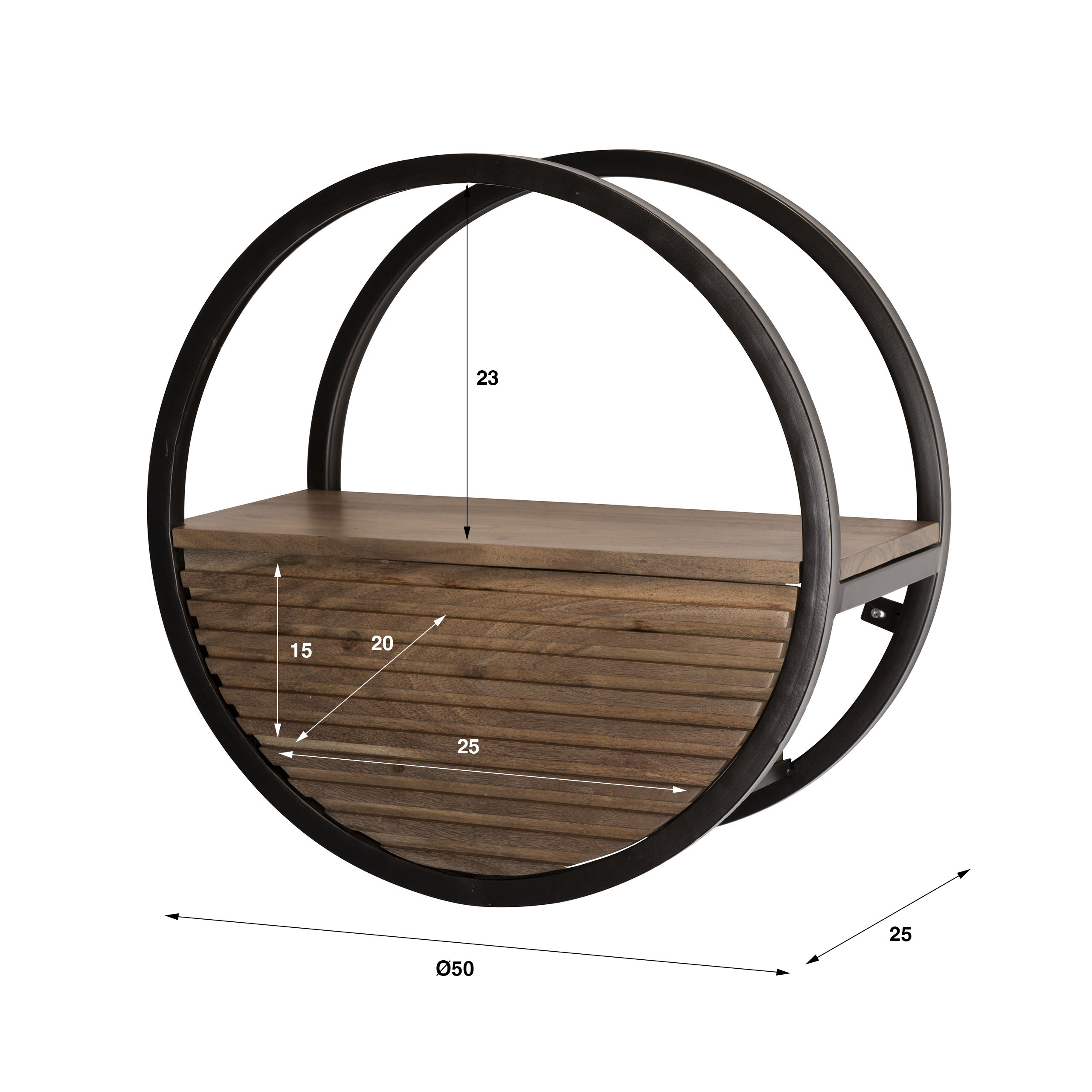 Wandregal Circular 1 Schublade Ø40cm aus massivem Akazienholz Braun (Massiv acacia Braun) - Emmo Design