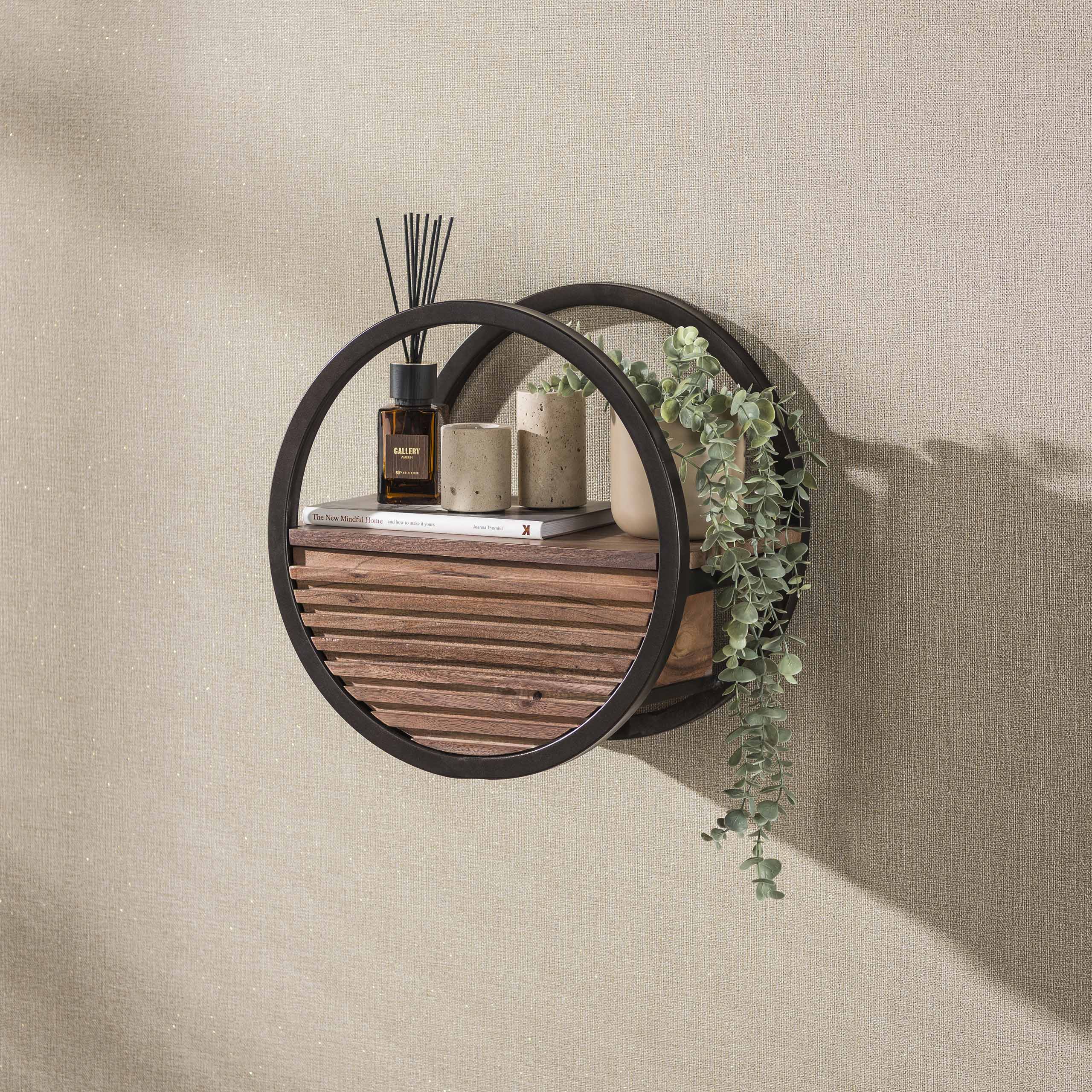 Wandschap Circular 1 lade Ø40cm / Massief acacia bruin - Zijlstra