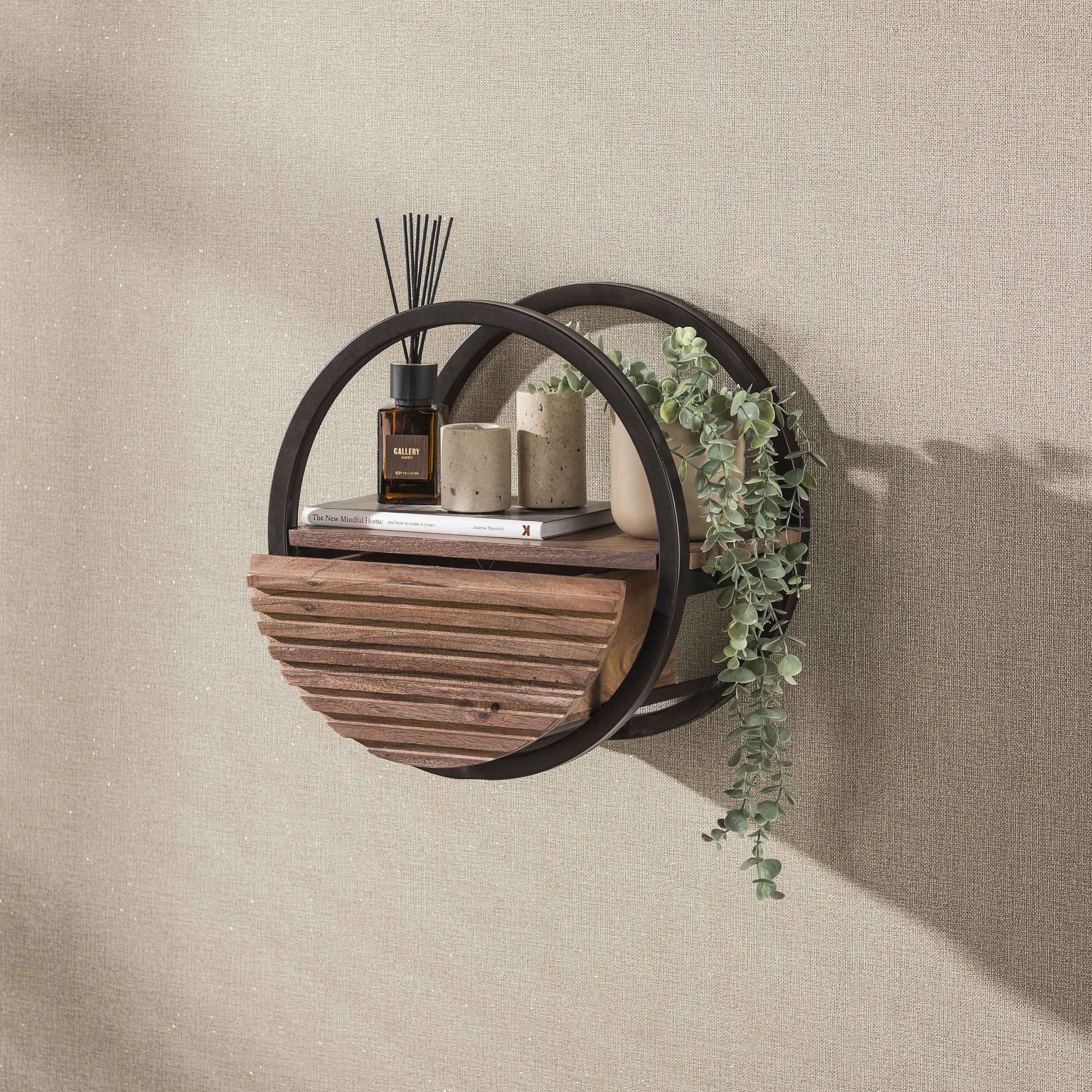 Wandschap Circular 1 lade Ø40cm / Massief acacia bruin - Zijlstra