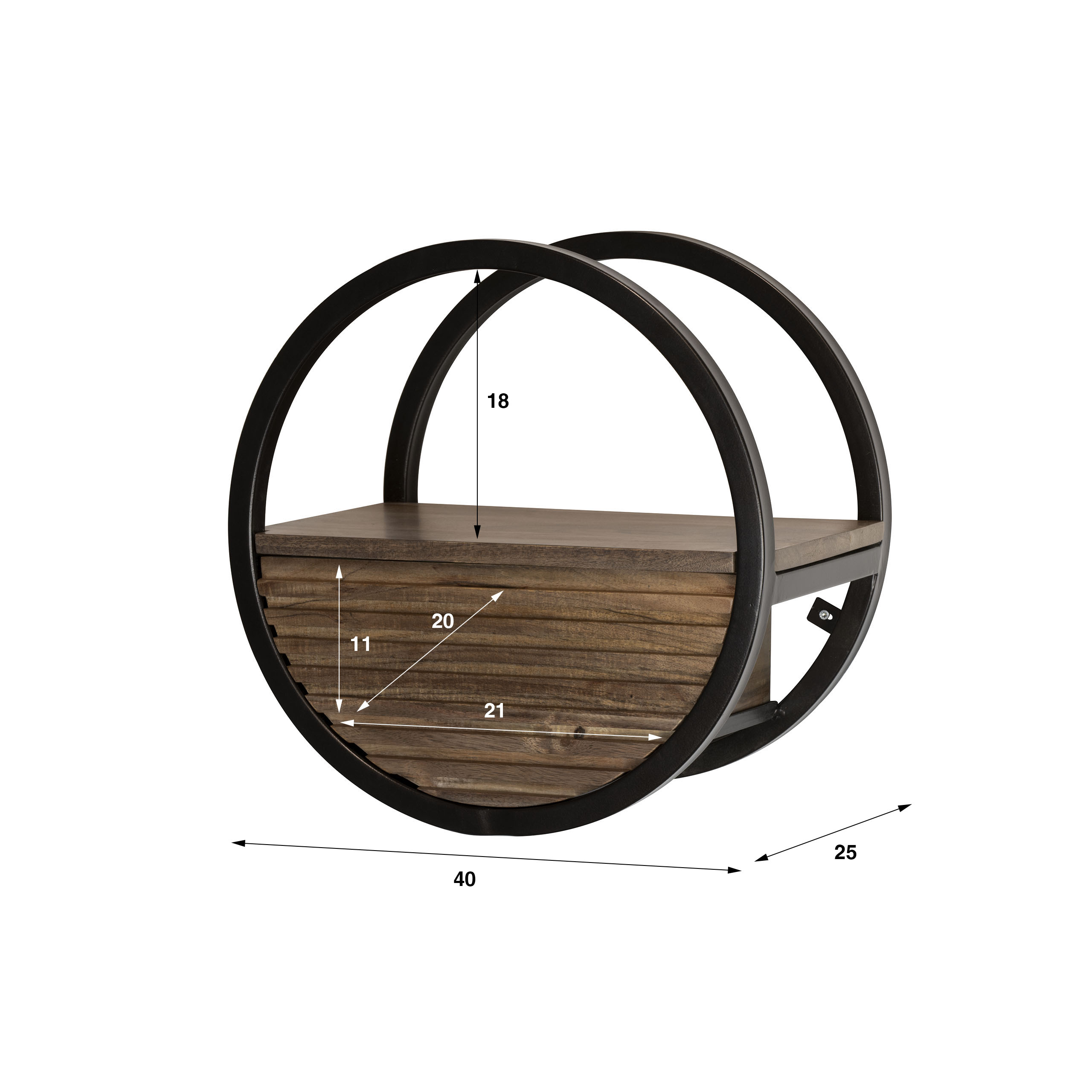 Wandboard Circular 1 Schublade Ø40cm / Massives Akazienholz braun - Zijlstra
