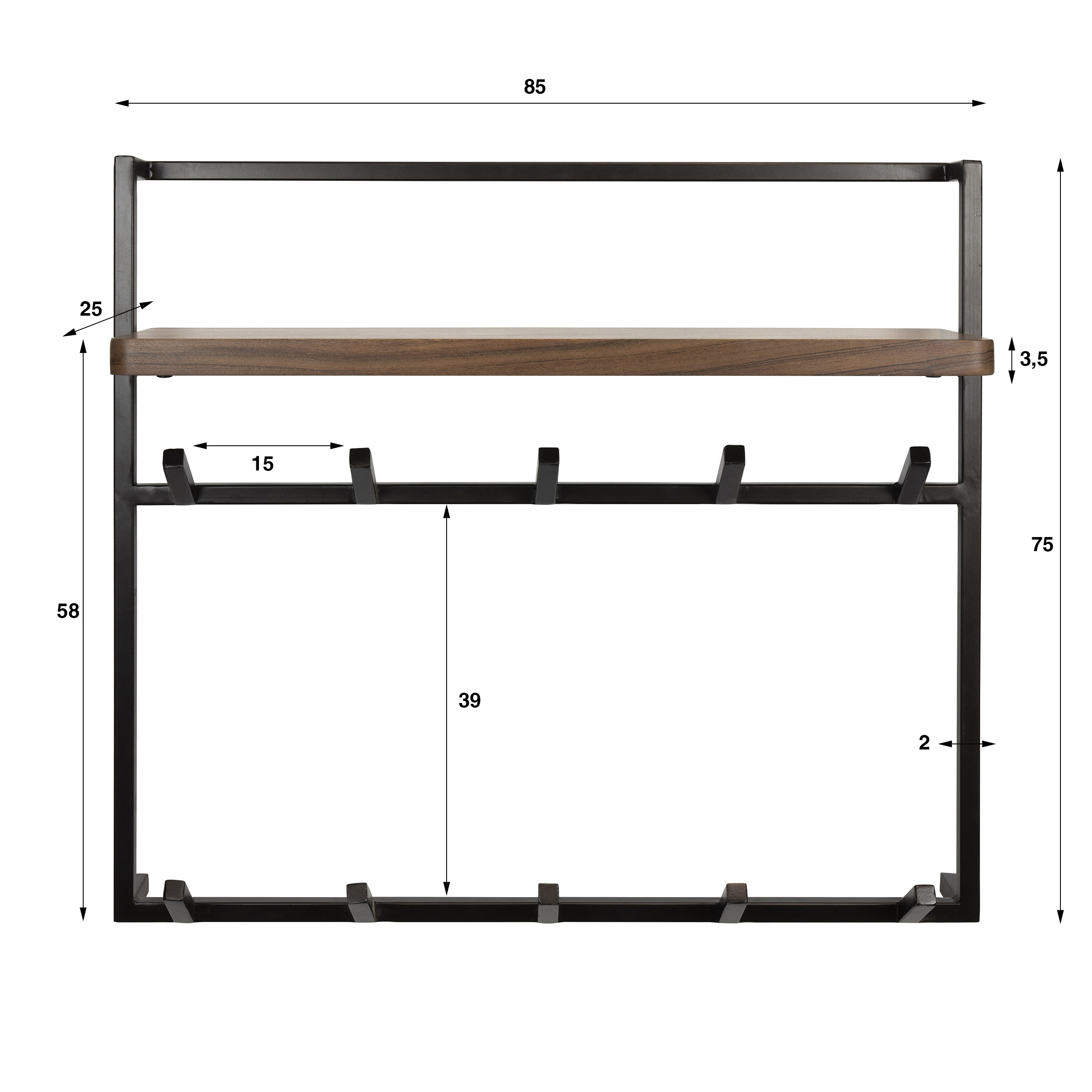 Perchero Air Pure alto 2x5 ganchos / Acacia maciza marrón - Zijlstra