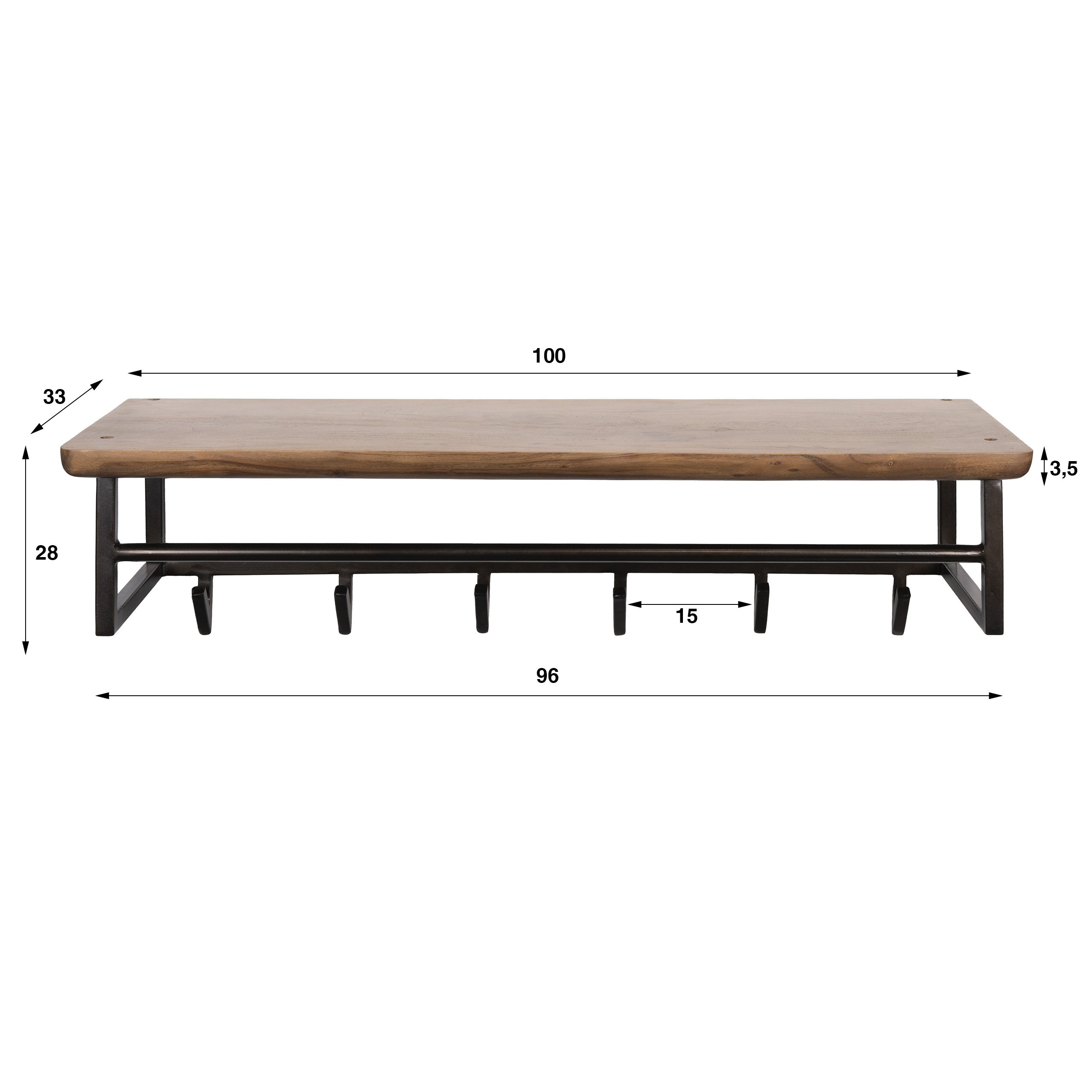 Perchero Edge Curve 6 ganchos / Acacia maciza marrón - Zijlstra
