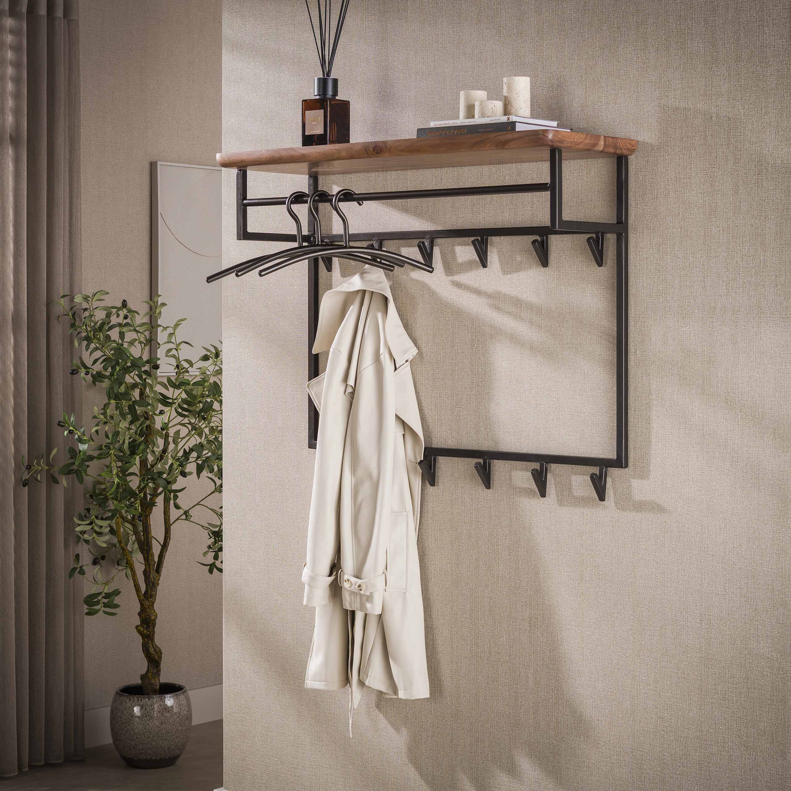 Kapstok Edge Curve hoog 12 haken / Massief acacia bruin - Zijlstra