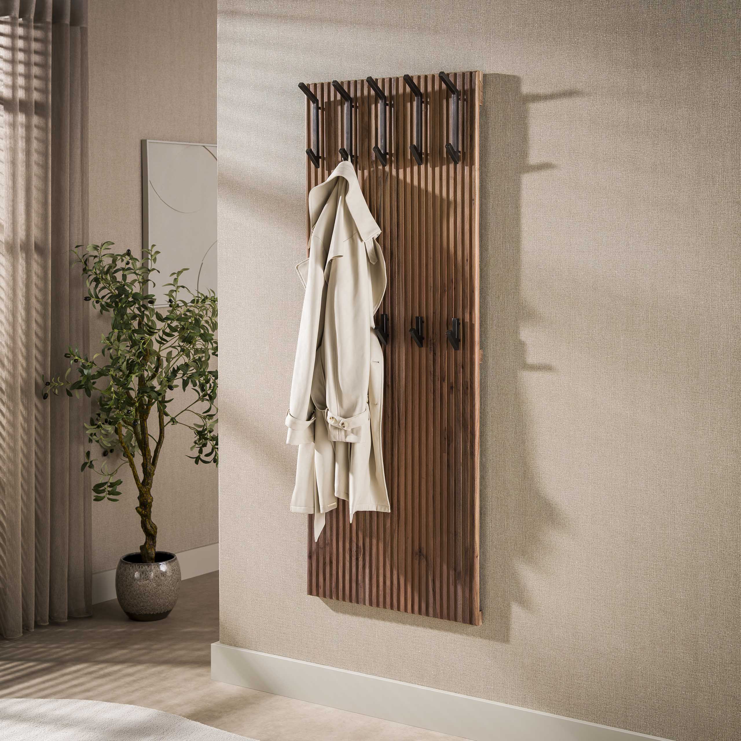 Coat rack Panel high 10 hooks / Solid acacia brown - Zijlstra