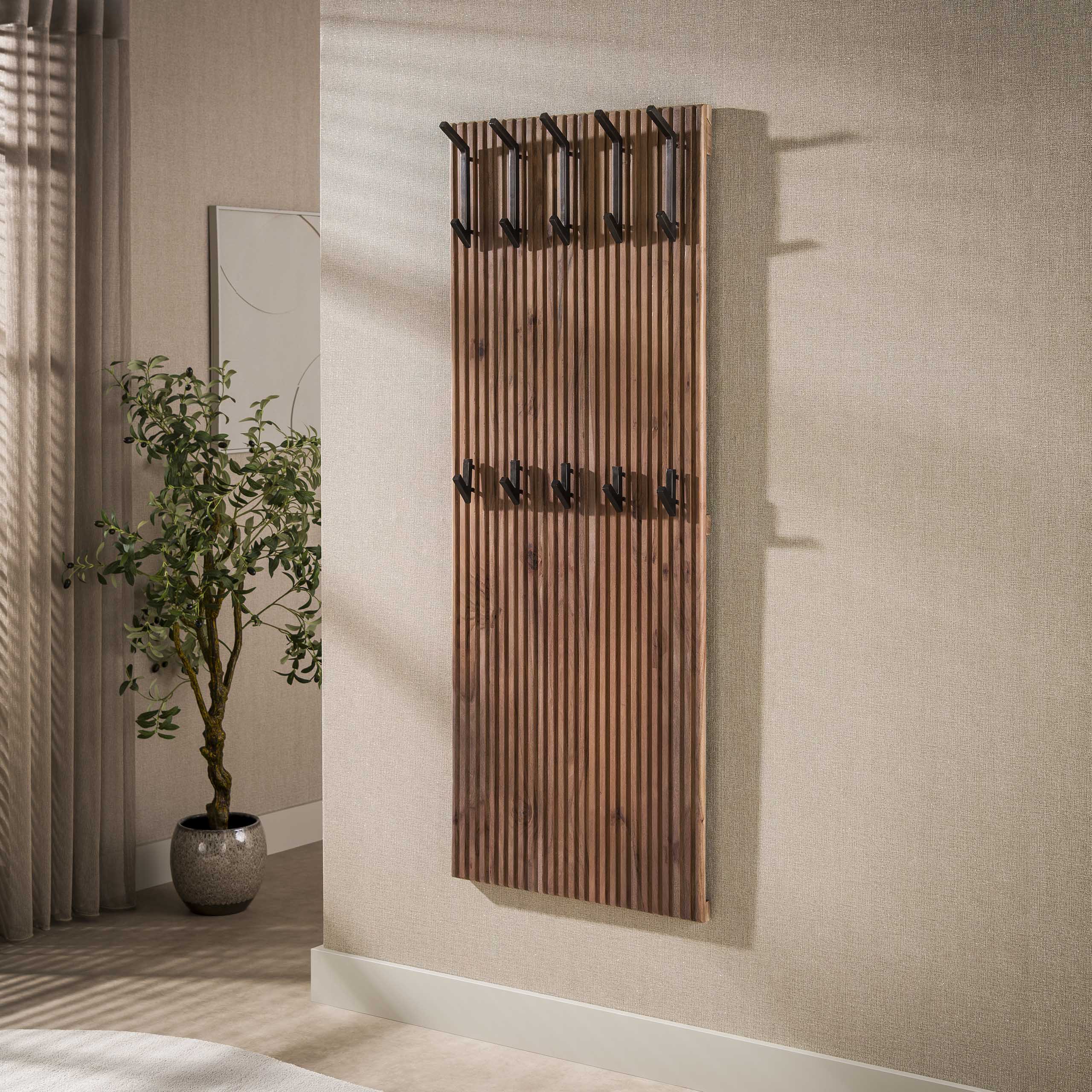 Kapstok Panel hoog 10 haken / Massief acacia bruin - Zijlstra