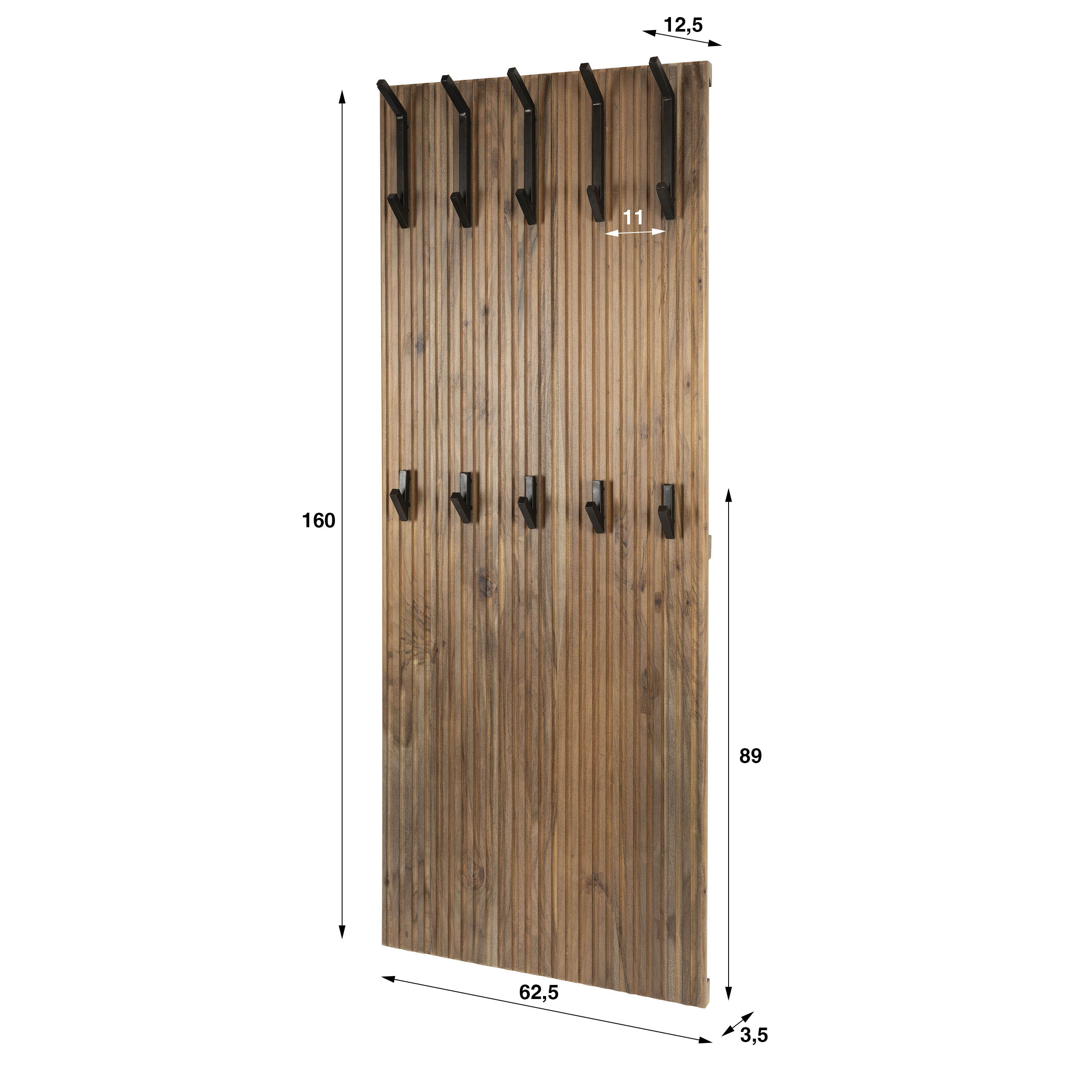 Perchero Panel alto 10 ganchos / Acacia maciza marrón - Zijlstra