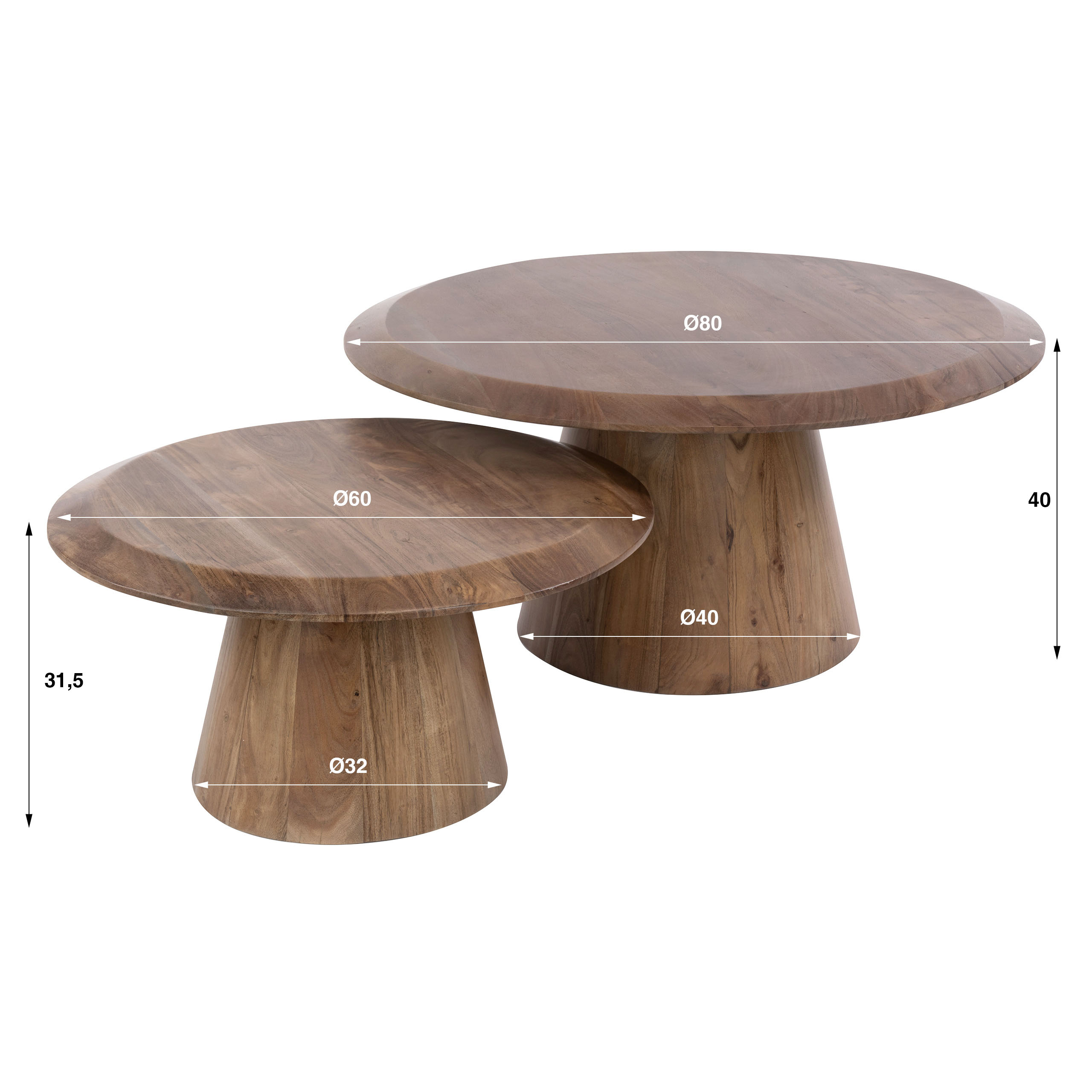 Salontafel Rona set van 2 / Massief acacia bruin - Zijlstra