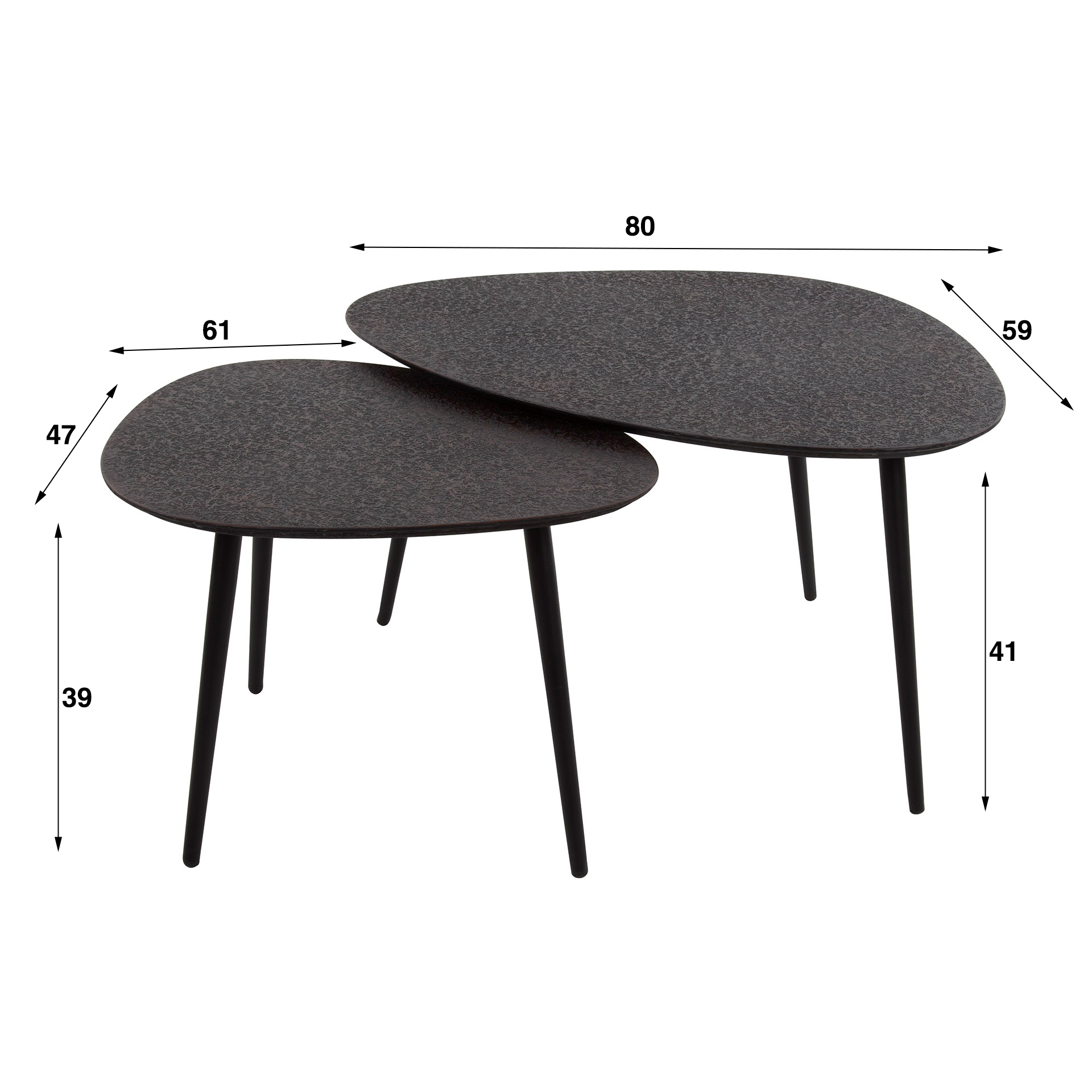 Organisches Couchtisch-Set Metallic (2-teilig) in Grau - Emmo Design