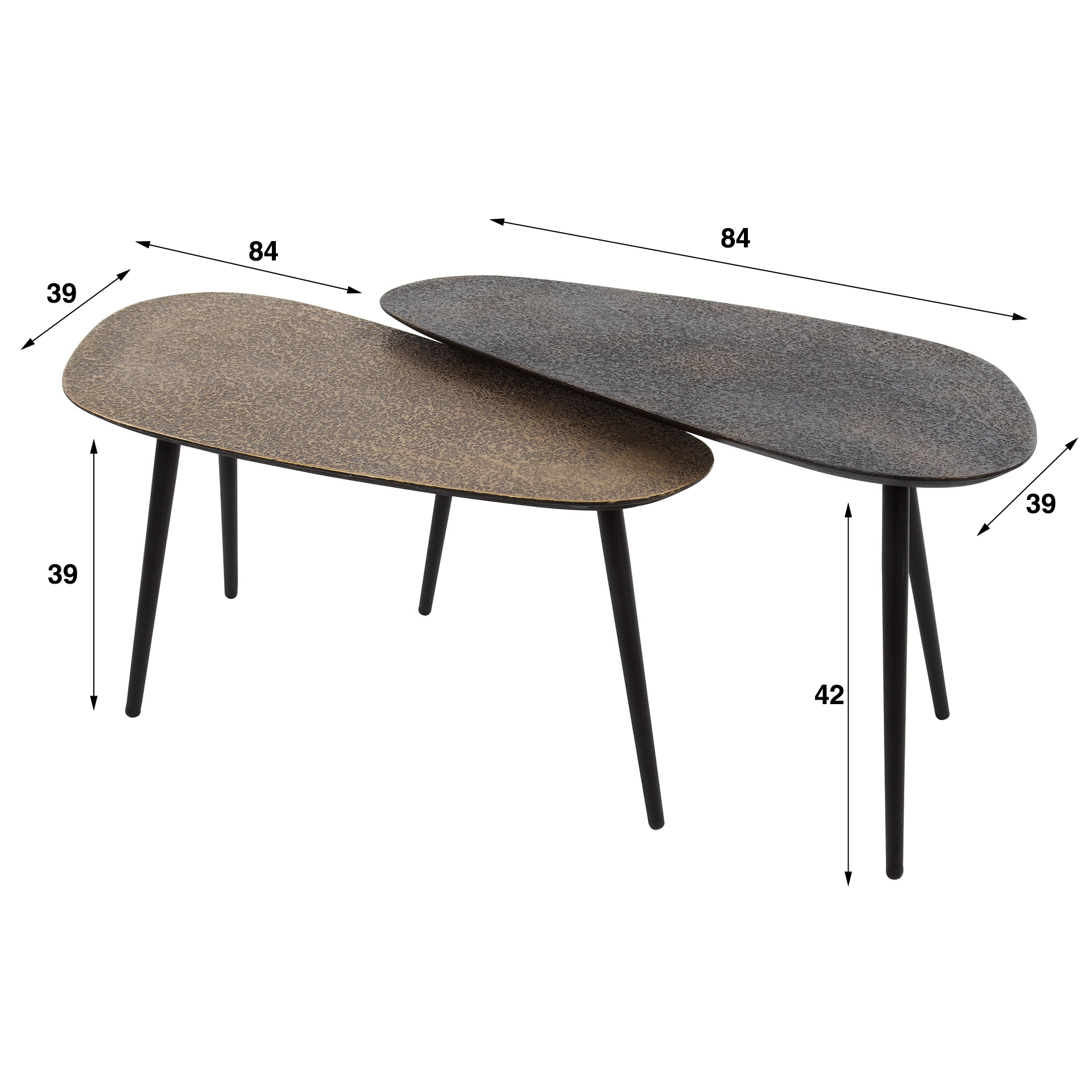 Couchtisch-Set Metallic niervormig, 2-delig, Grijs - Zijlstra