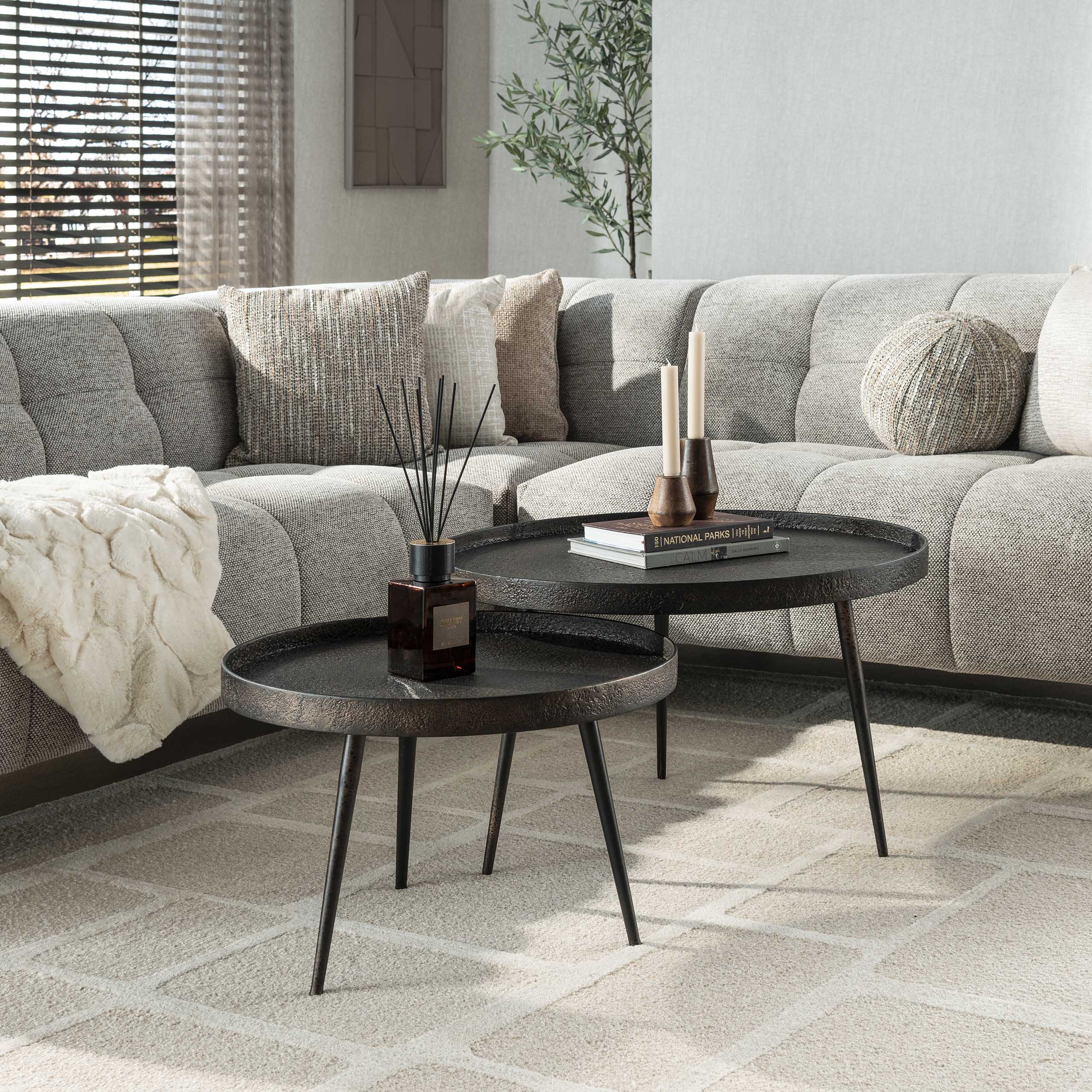 Couchtisch-Set Metallic rond (2-teilig) in Grau - Emmo Design