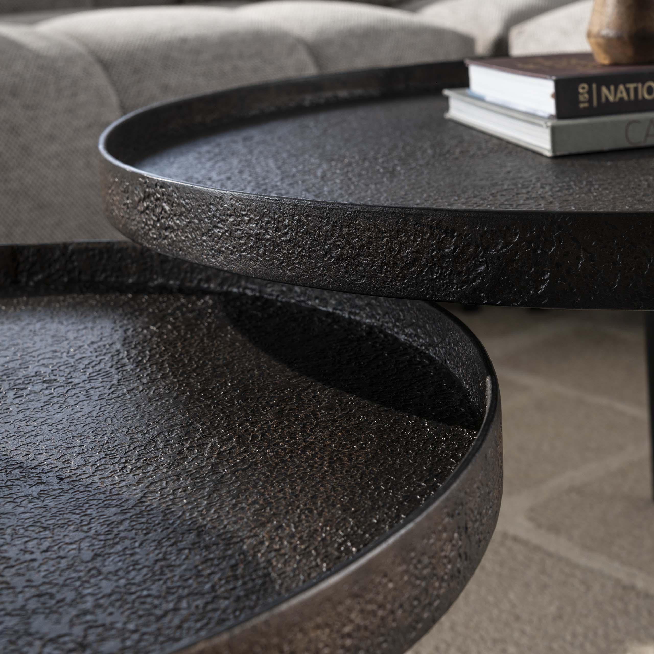 Couchtisch-Set Metallic rond (2-teilig) in Grau - Emmo Design
