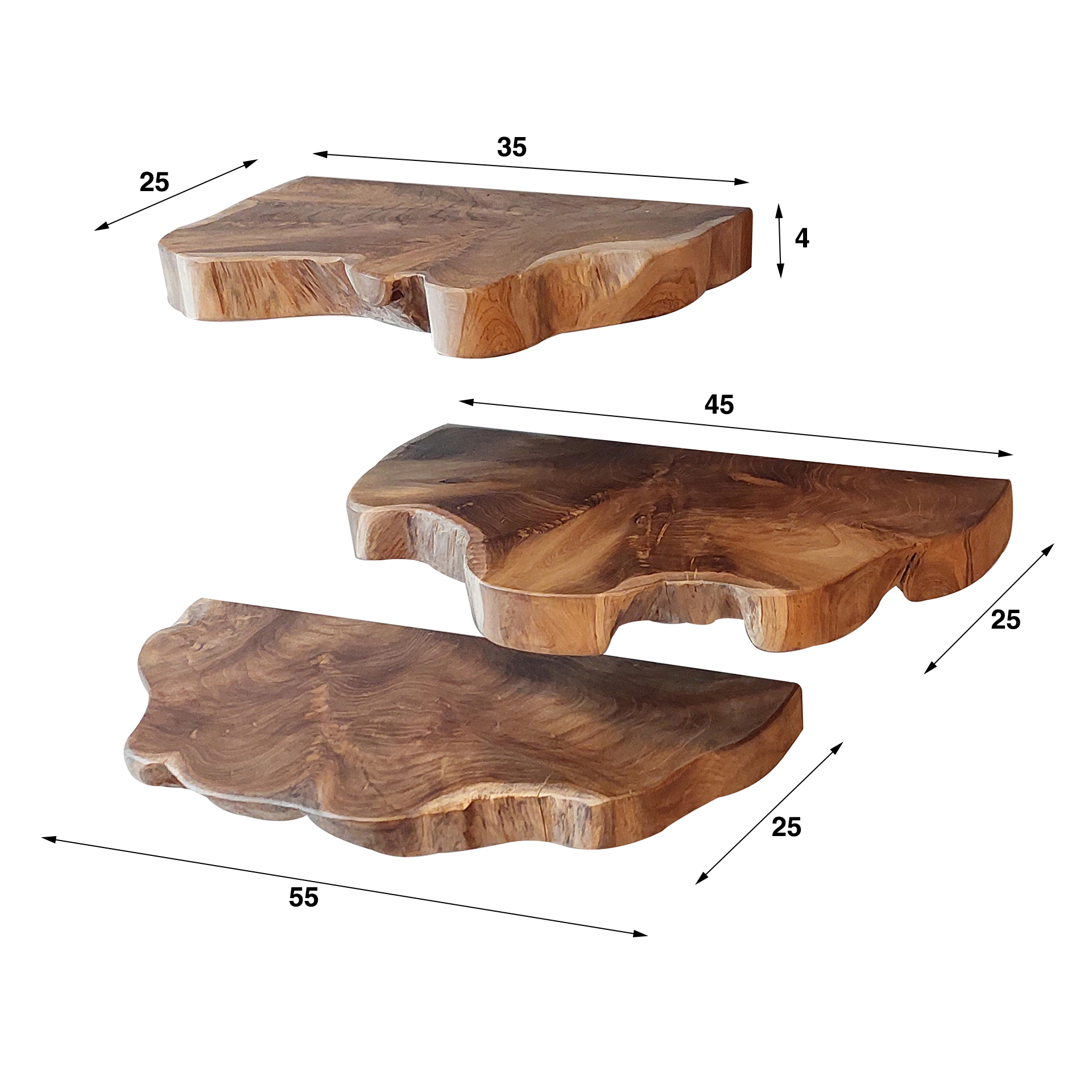 Estante de pared Natural Line, set de 3 / Teca maciza - Zijlstra