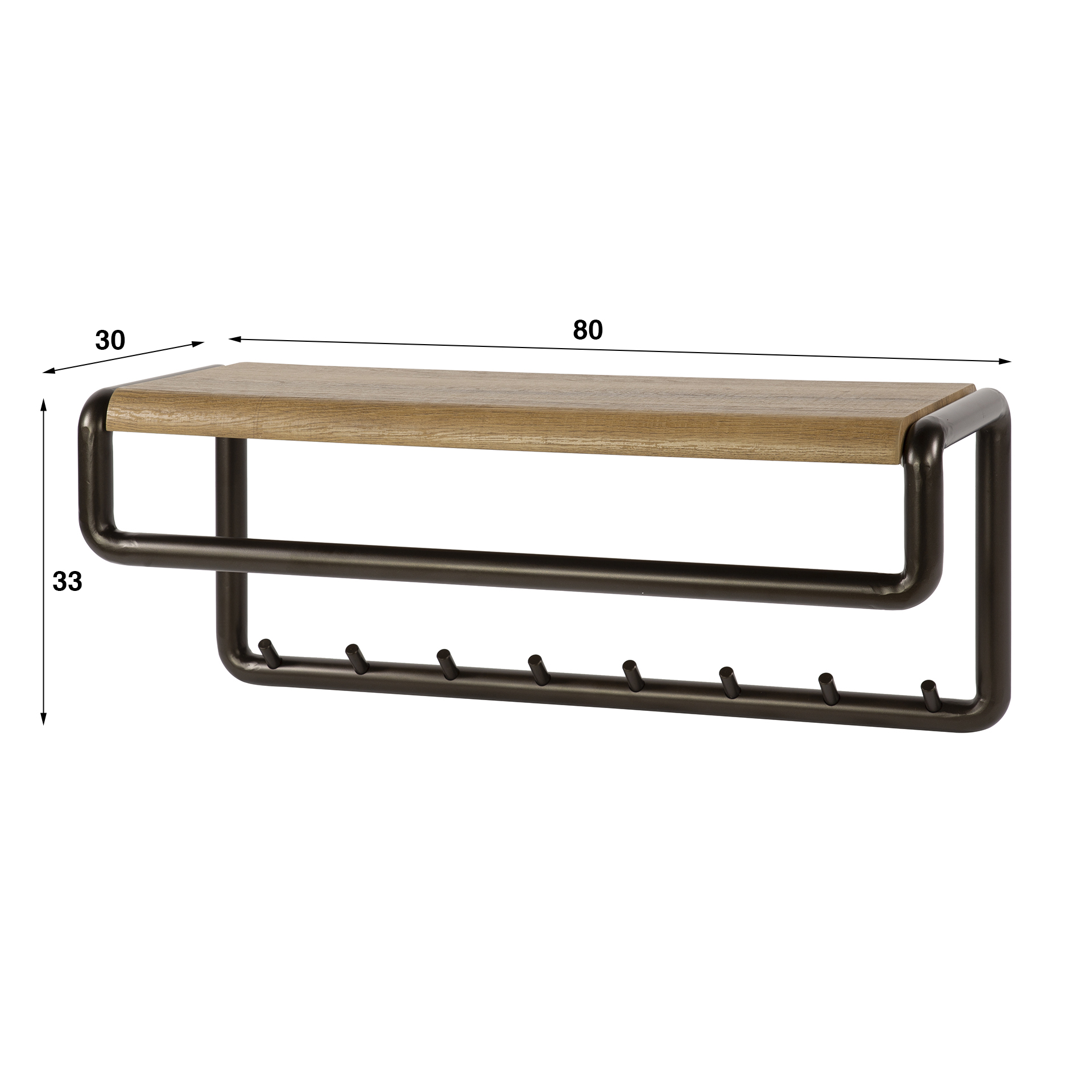 Perchero Luno con barra y balda para sombreros, 8 ganchos / Drift brown - Zijlstra