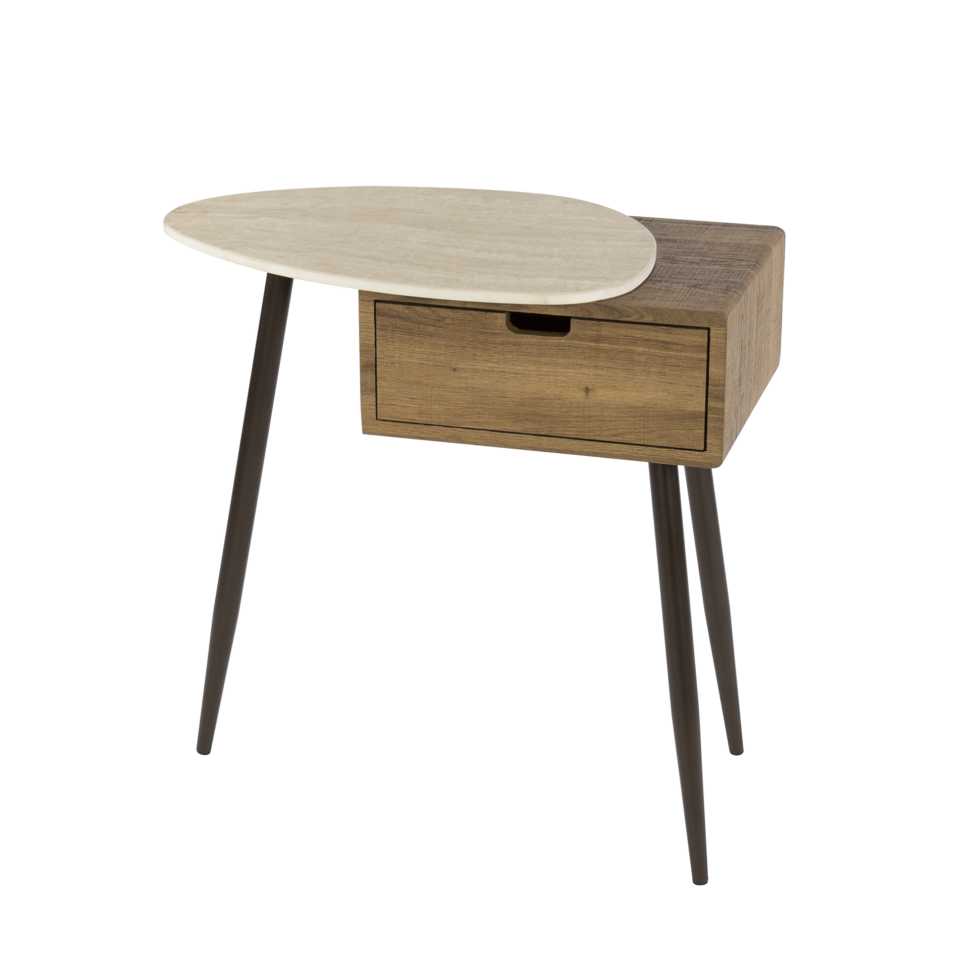 Bedside table Travino 1 drawer links in 3D travertine ceramic - Emmo Design