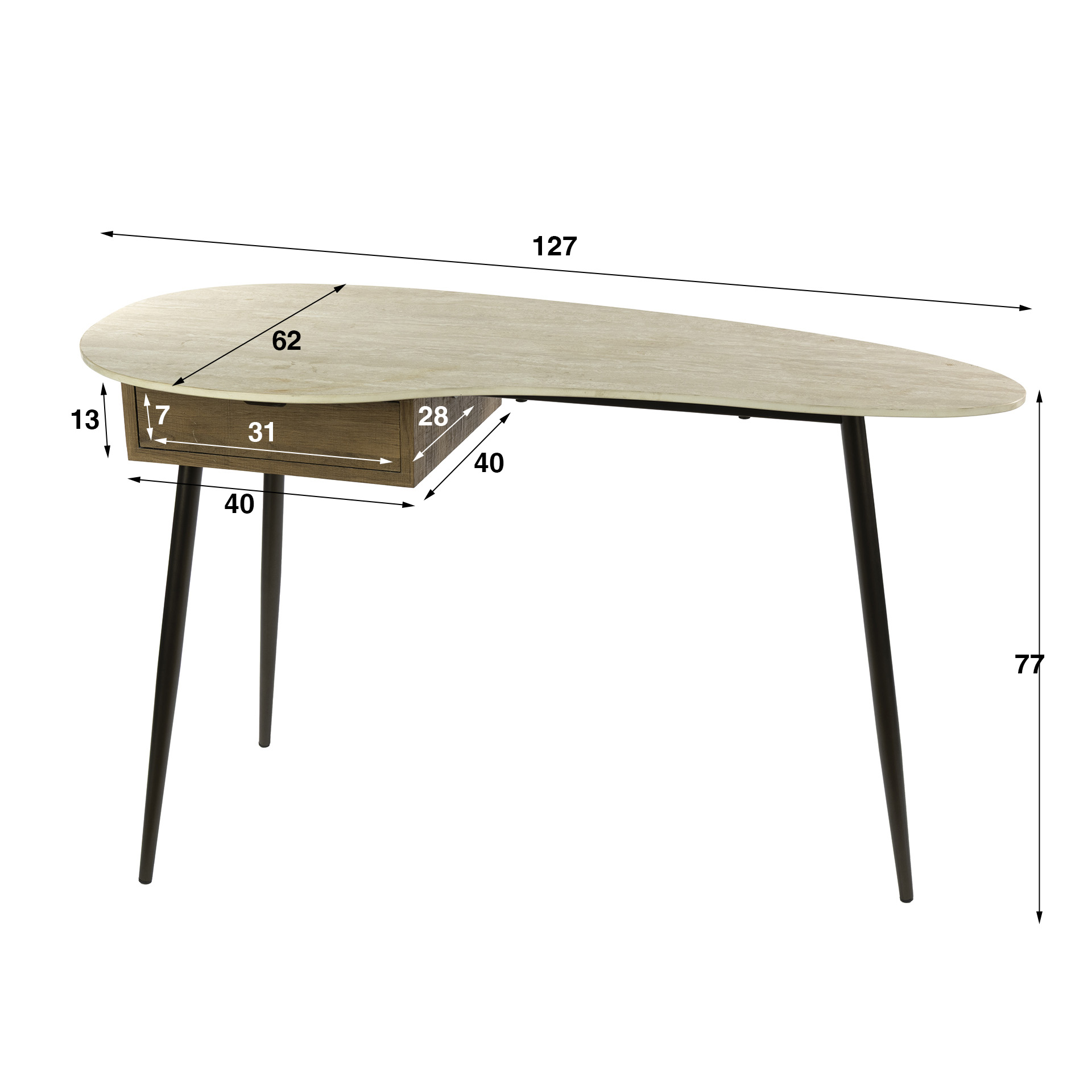 Kaptafel Travino 1 lade / Keramiek travertin - Zijlstra