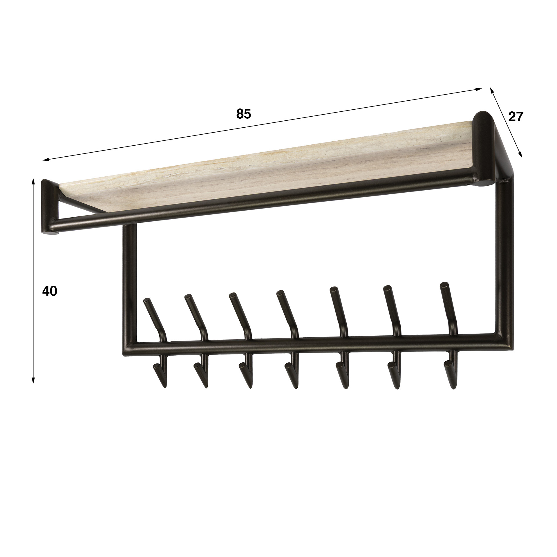 Perchero Terra con barra y estante para sombreros 2x5 ganchos / Melamine travertine - Zijlstra