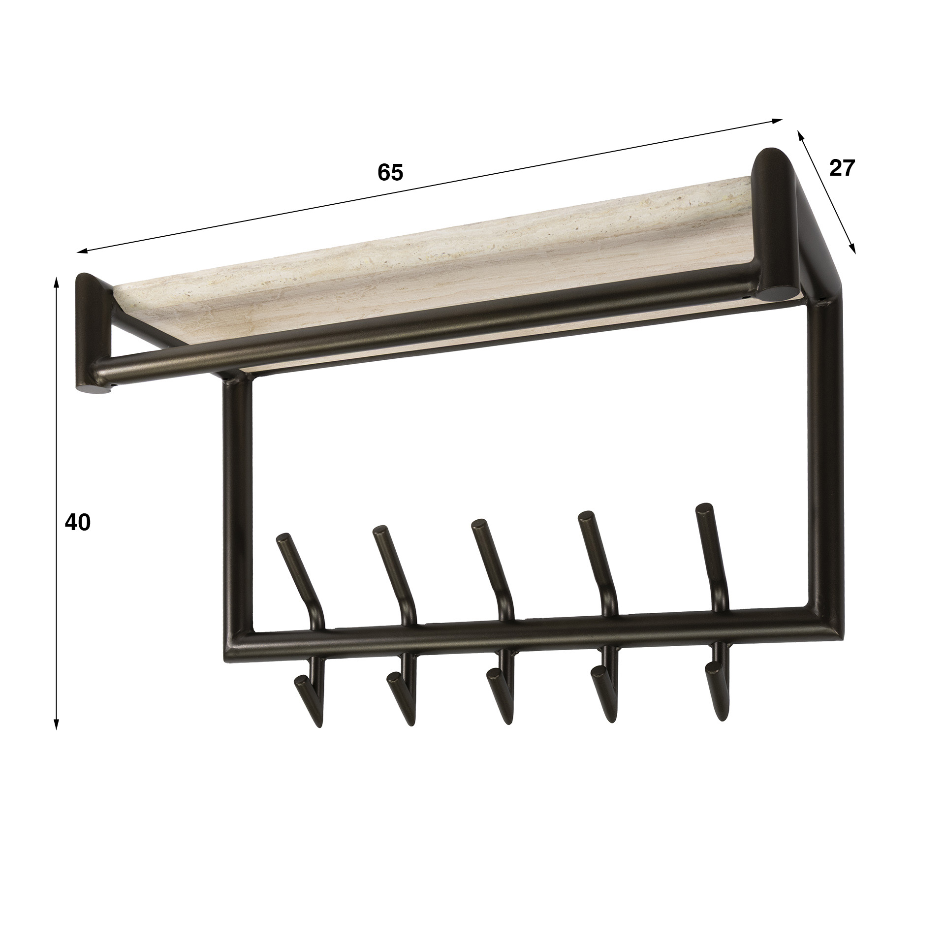 Perchero Terra con barra y estante para sombreros 2x5 ganchos / Melamine travertine - Zijlstra