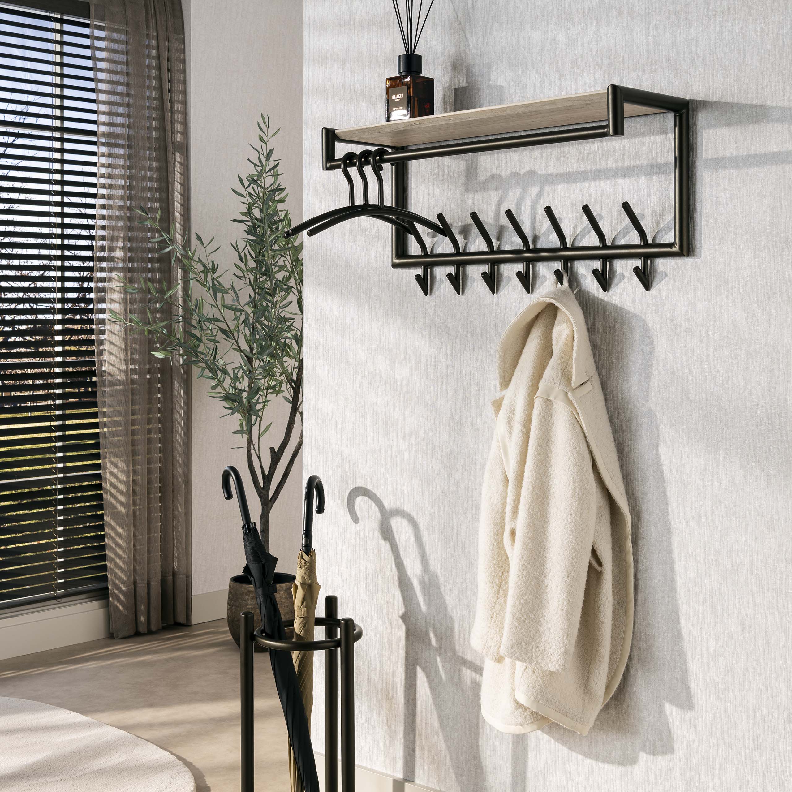 Perchero Terra con barra y estante para sombreros 2x5 ganchos / Melamine travertine - Zijlstra