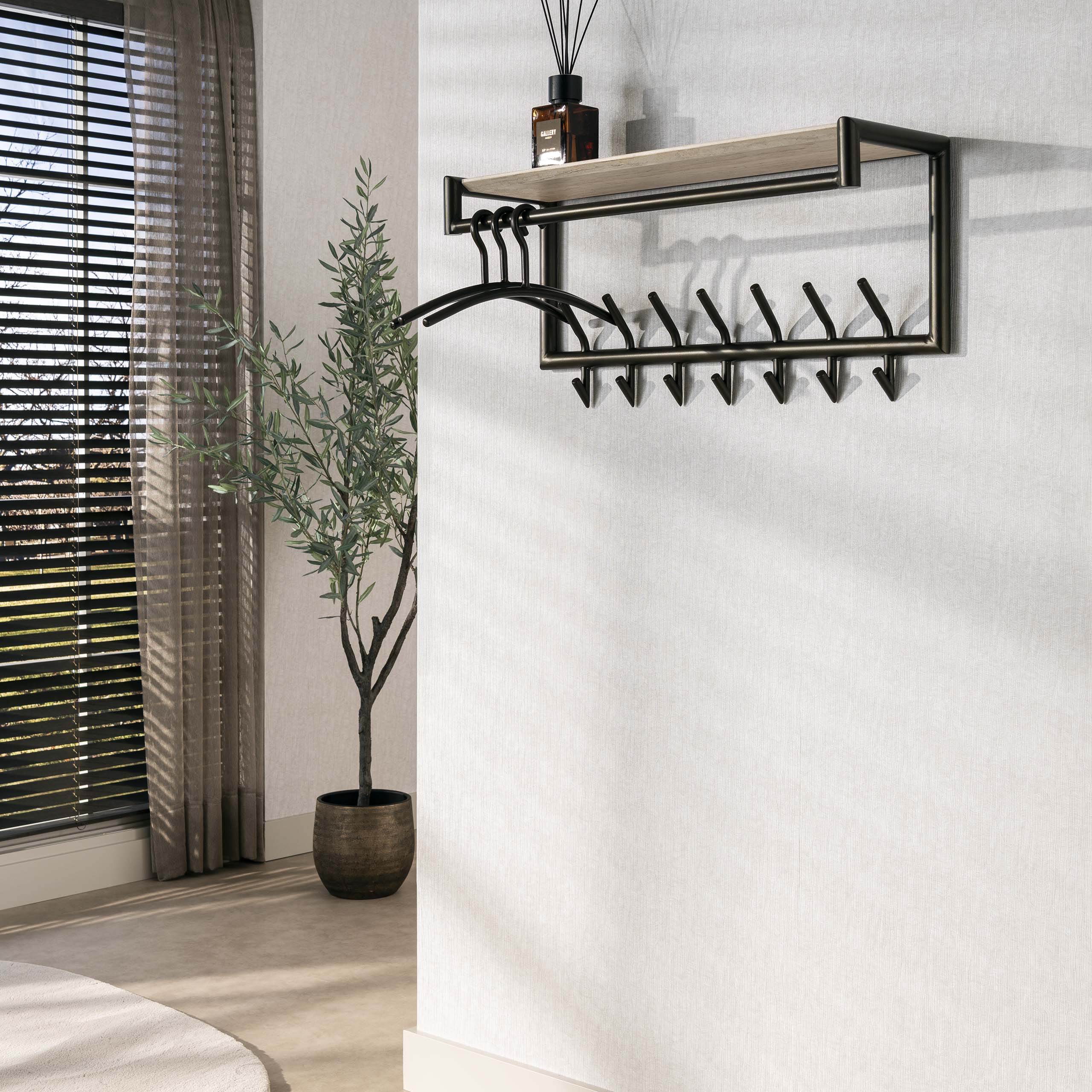 Perchero Terra con barra y estante para sombreros 2x5 ganchos / Melamine travertine - Zijlstra