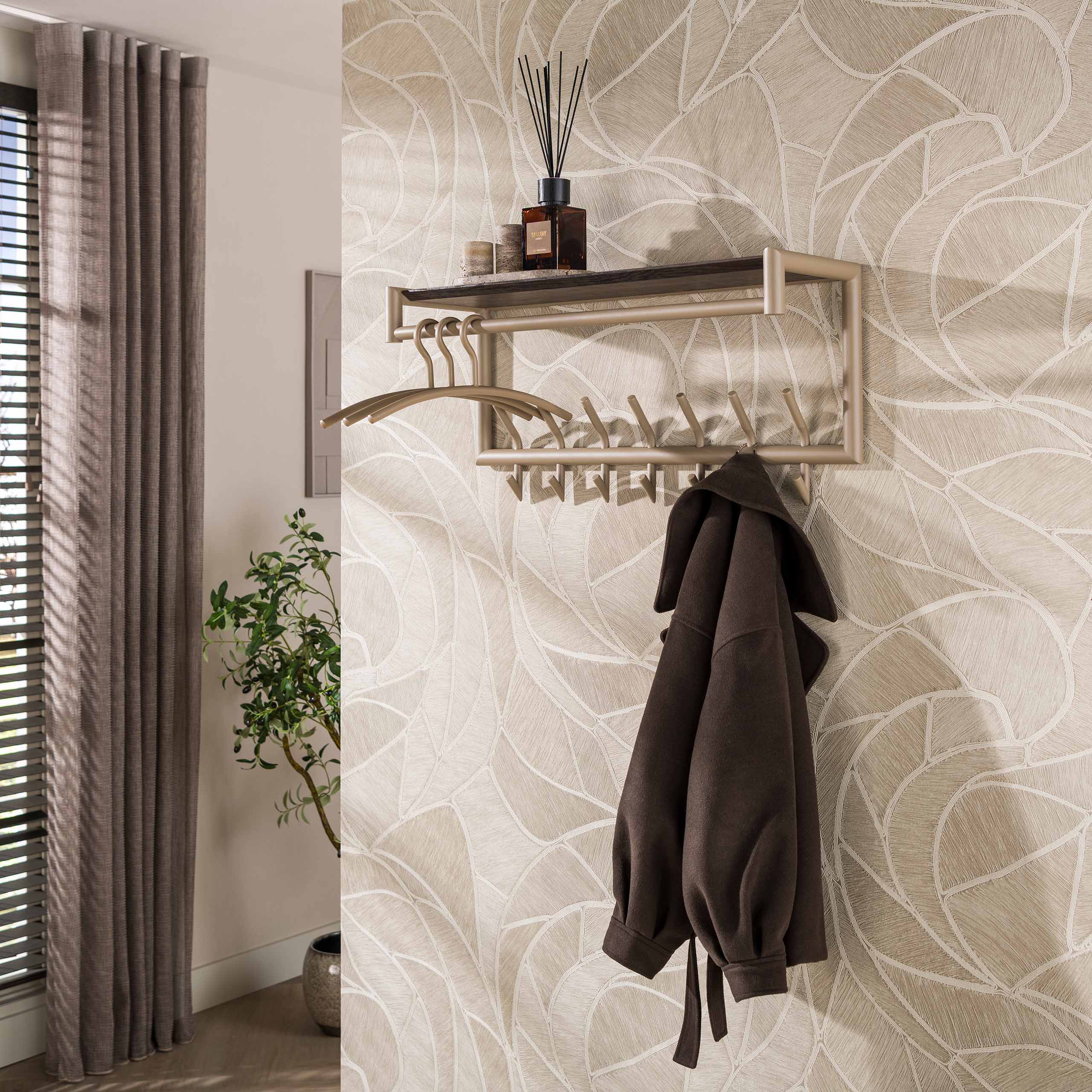 Kapstok Terra roede en hoedenplank 2x7 haken / Beige - Zijlstra