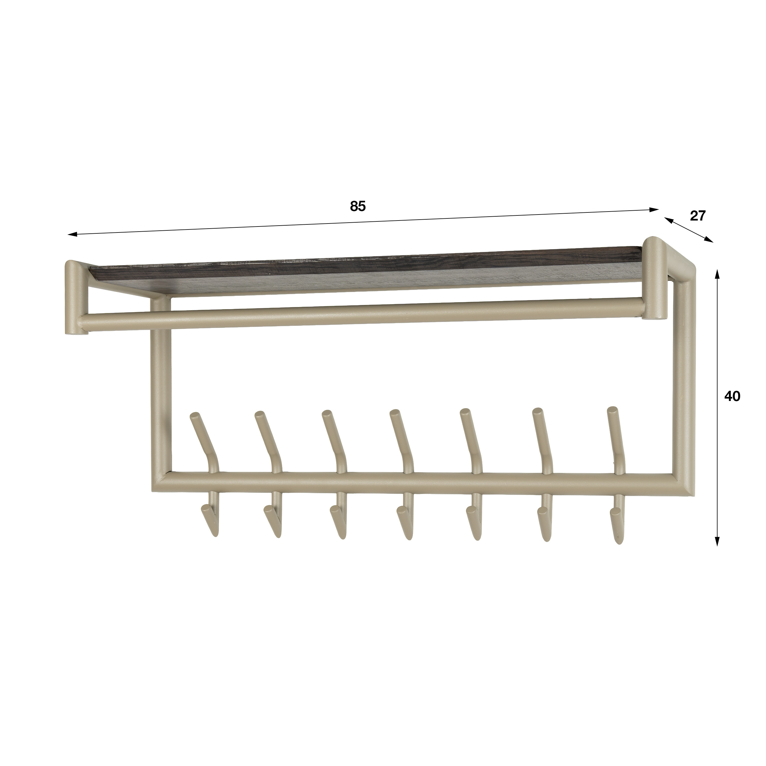 Perchero Terra con barra y estante para sombreros 2x7 ganchos / Beige - Zijlstra